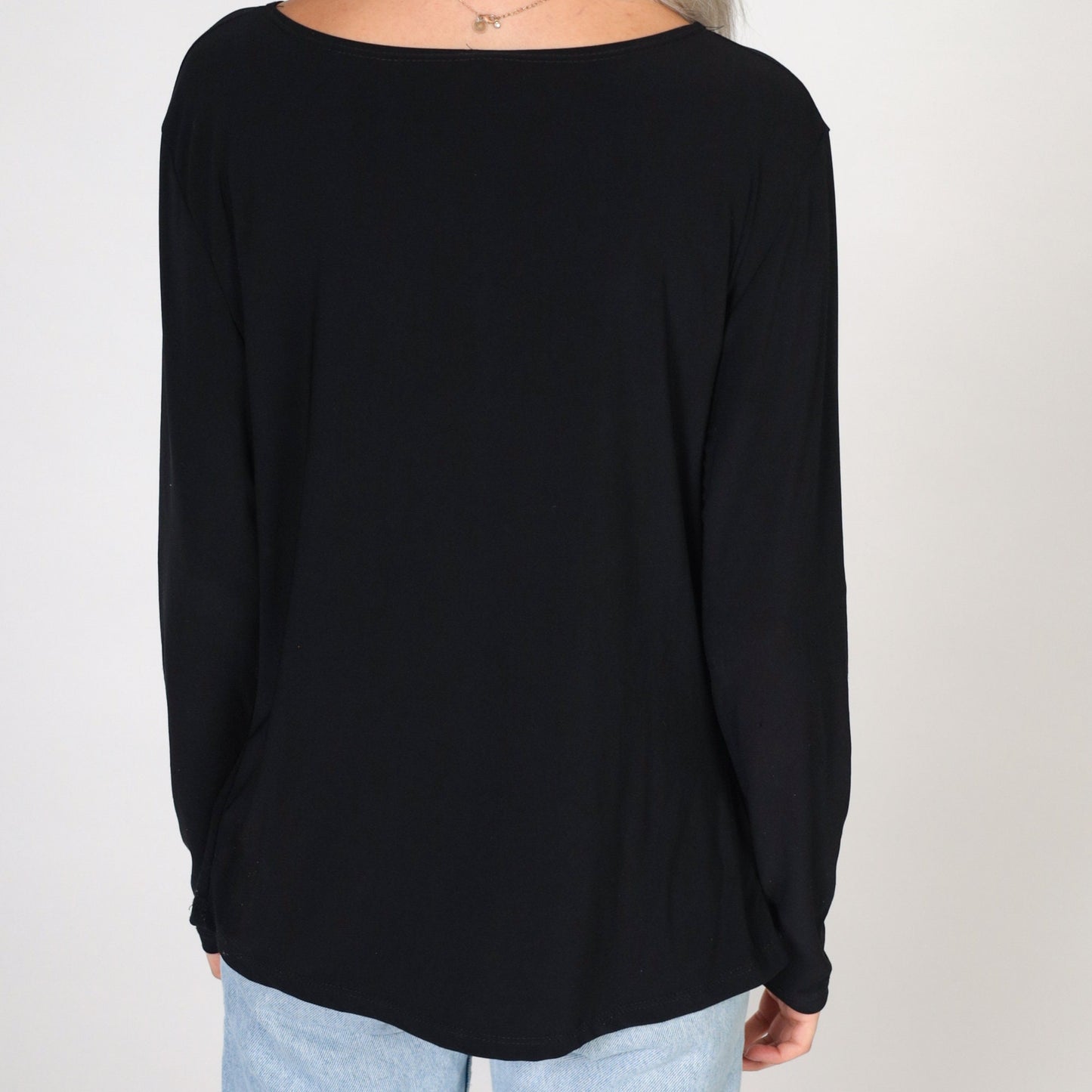 00s Black Floral Beaded Long Sleeve Blouse Y2K Sparkly Shirt Small S