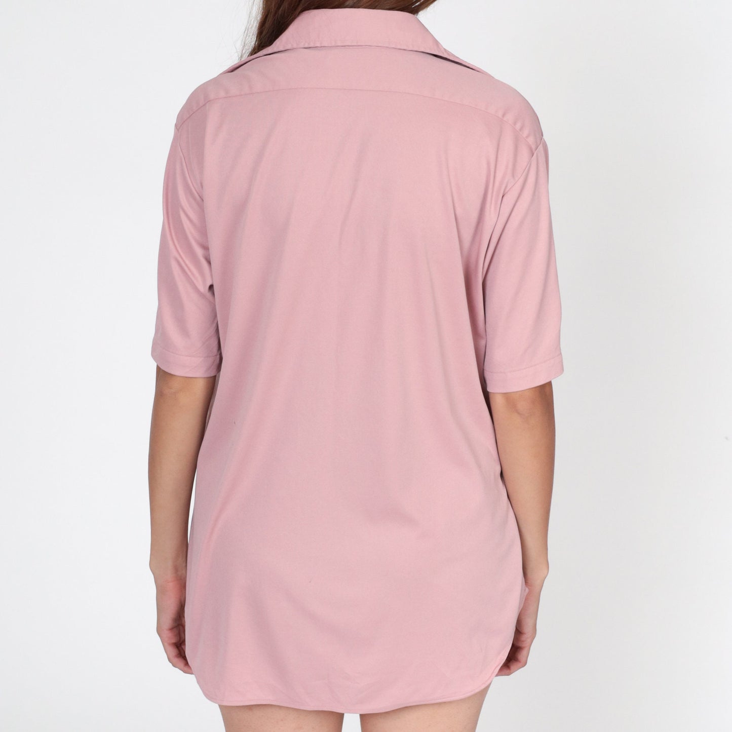 70s Dusty Pink Button-Up Shirt Dagger Collar Short Sleeve Men's Large