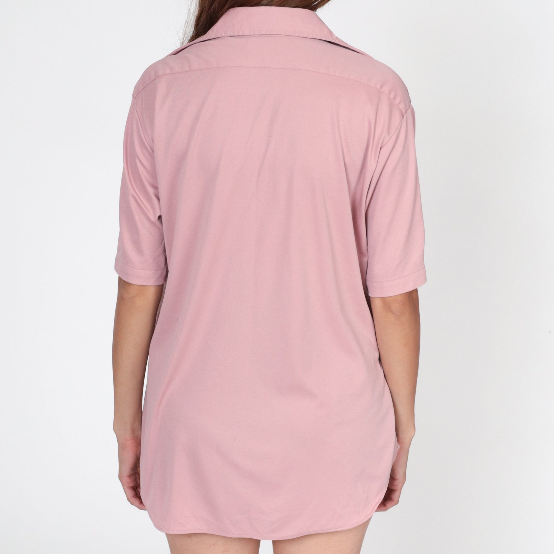 70s Dusty Pink Button-Up Shirt Dagger Collar Short Sleeve Men's Large