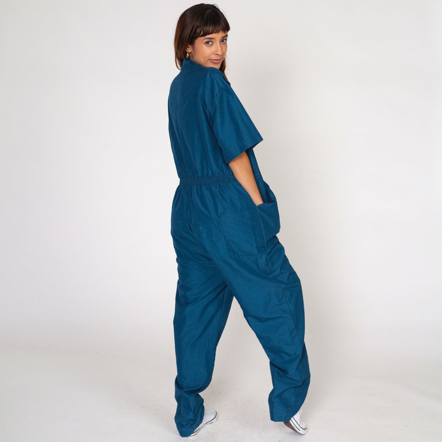 80s Blue Boiler Suit Coveralls Short Sleeve Workwear Jumpsuit Men's Large L