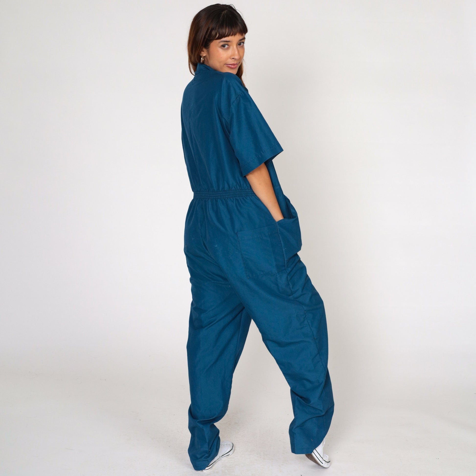 80s Blue Boiler Suit Coveralls Short Sleeve Workwear Jumpsuit Men's Large L