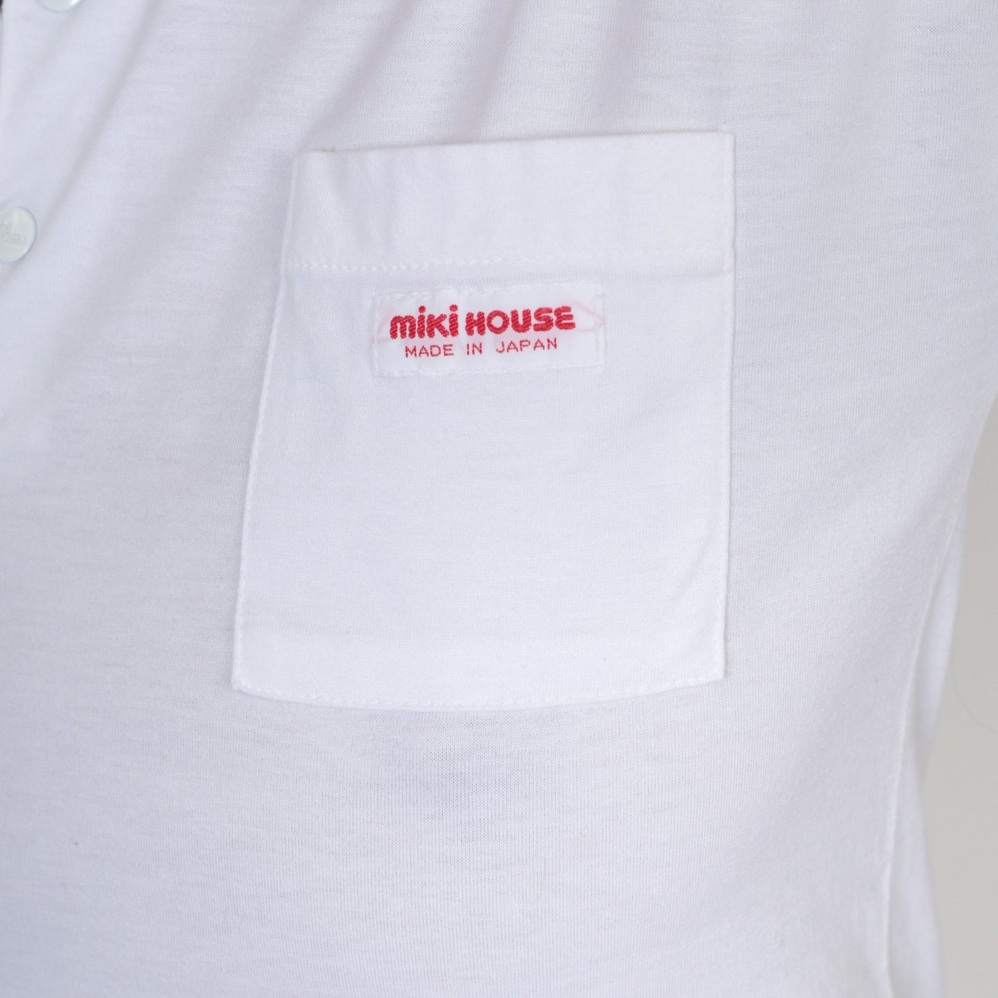 90s Miki House Spellout Graphic T-Shirt White Chest Pocket Extra Small