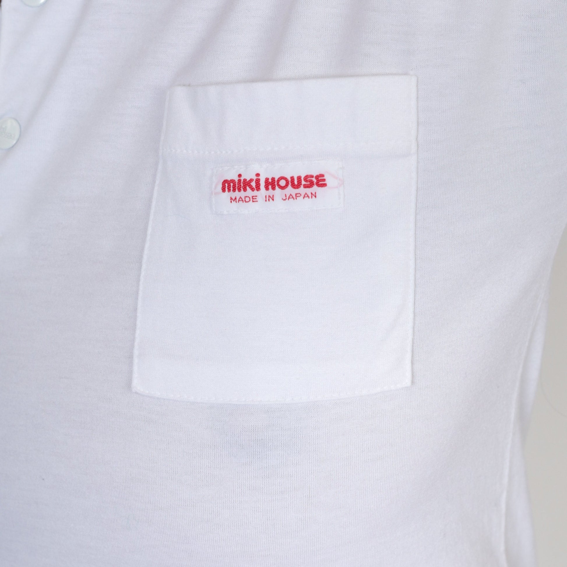 90s Miki House Spellout Graphic T-Shirt White Chest Pocket Extra Small