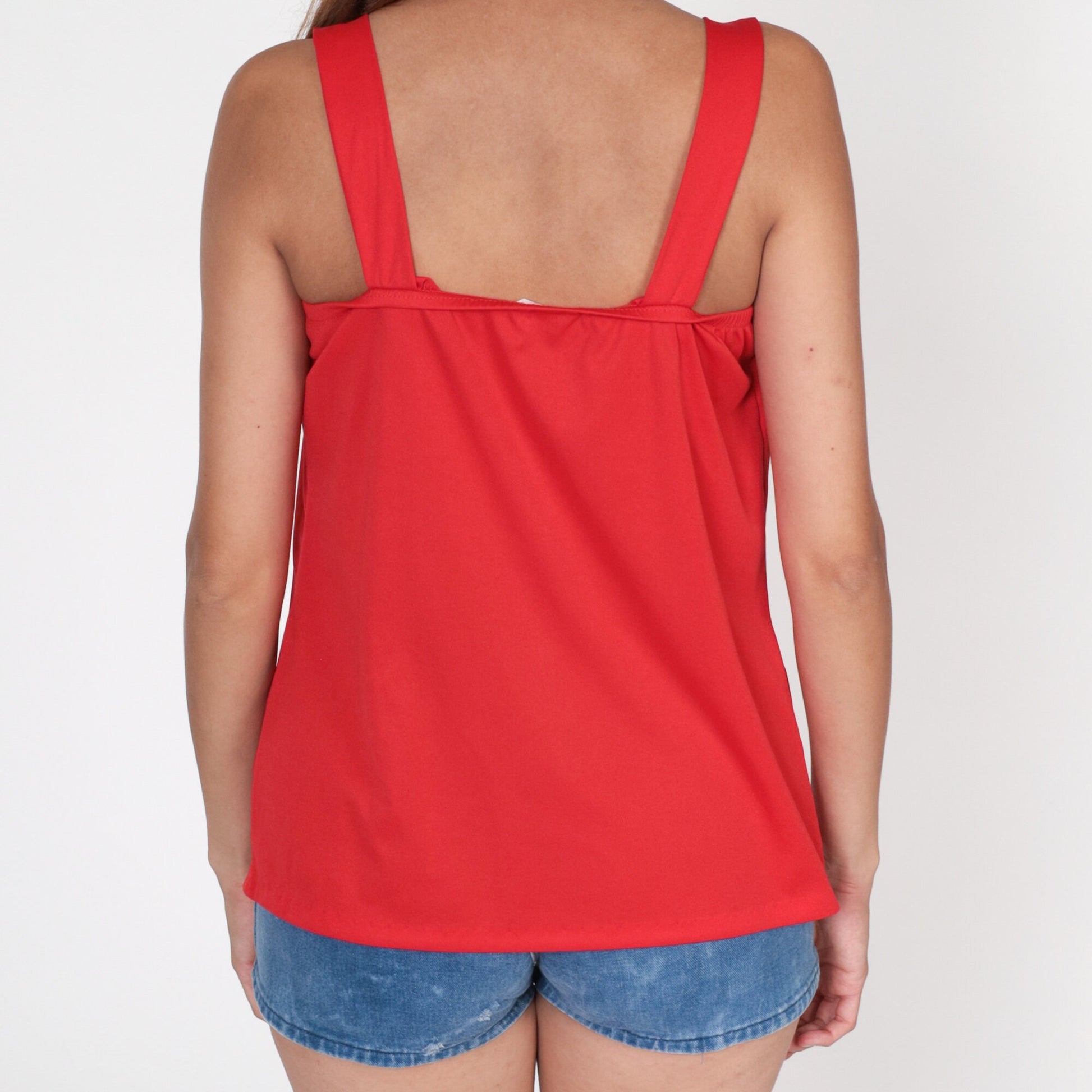70s Red Tank Top Square Neckline Sleeveless Blouse Small