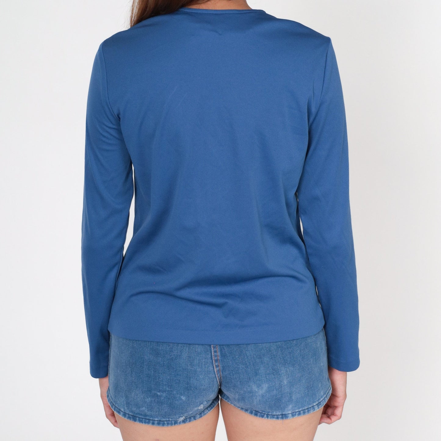 90s Blue Button-Up Shirt Long Sleeve V-Neck Blouse Small Medium