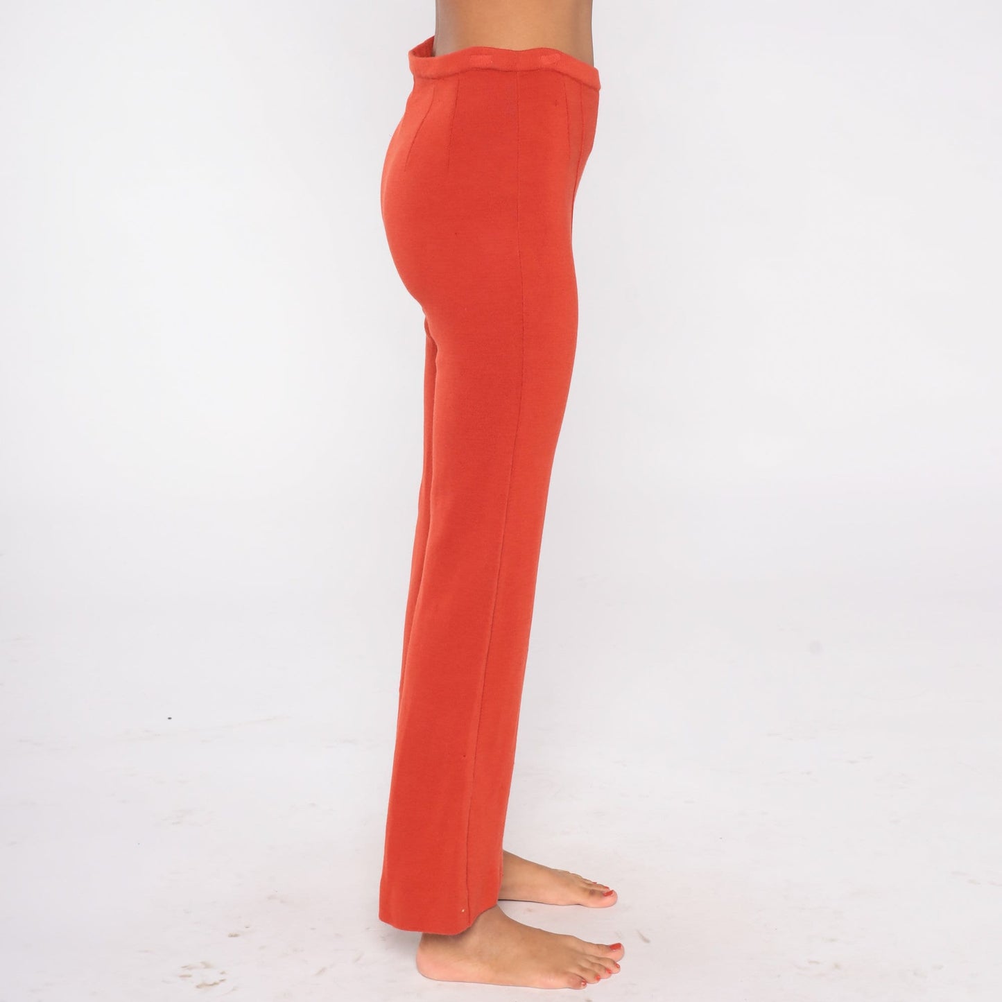 70s Sebastian Wool Bell Bottom Trousers Red-Orange High Waist Extra Small