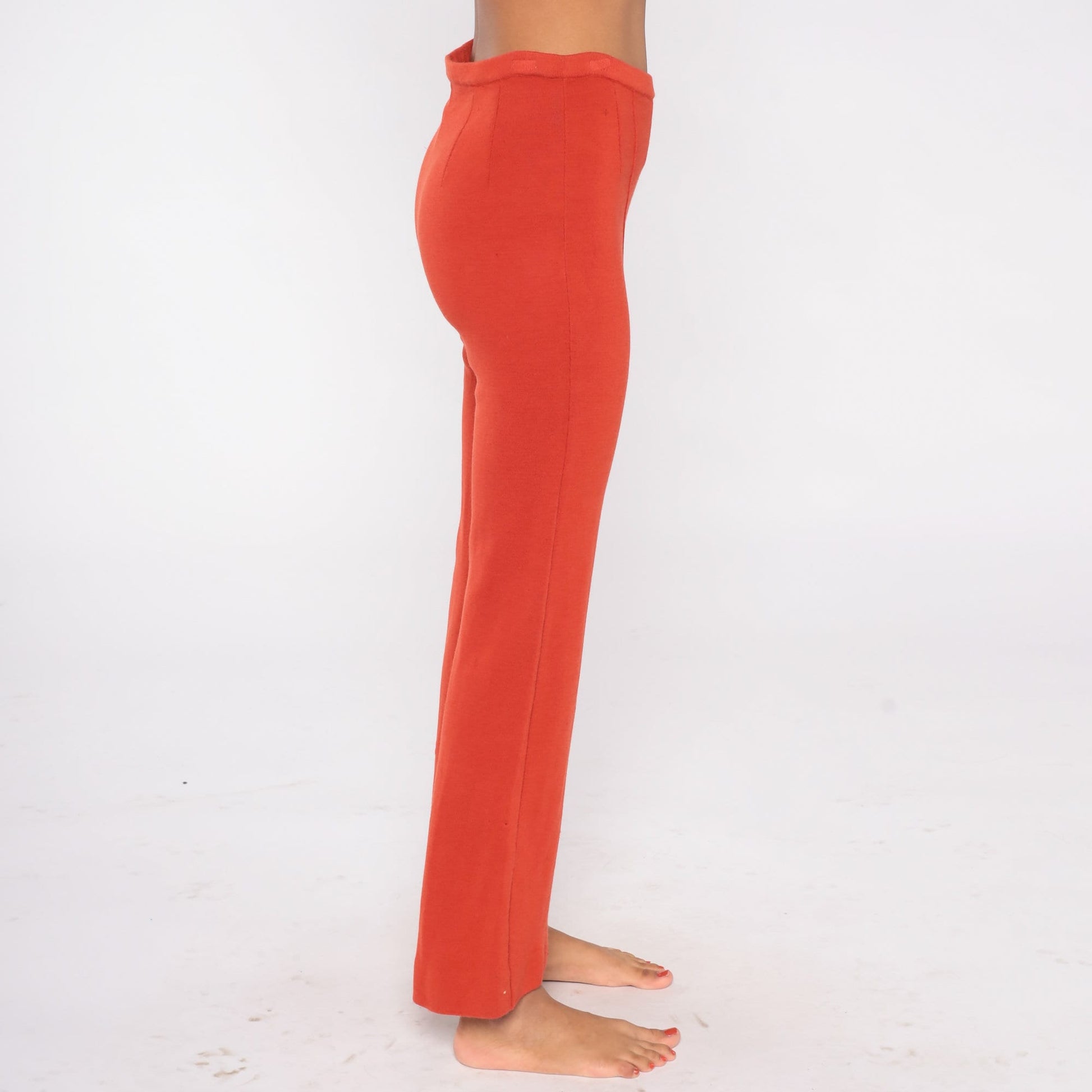 70s Sebastian Wool Bell Bottom Trousers Red-Orange High Waist Extra Small