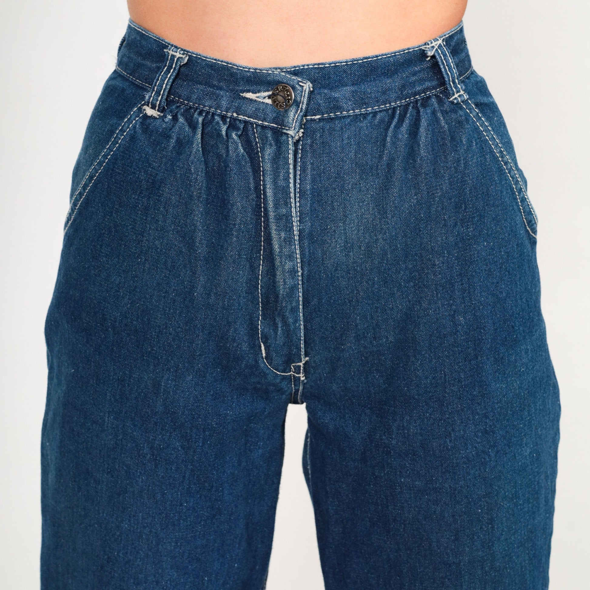 80s Dark Wash High Waisted Straight Leg Jeans Tapered Blue Denim Extra Small