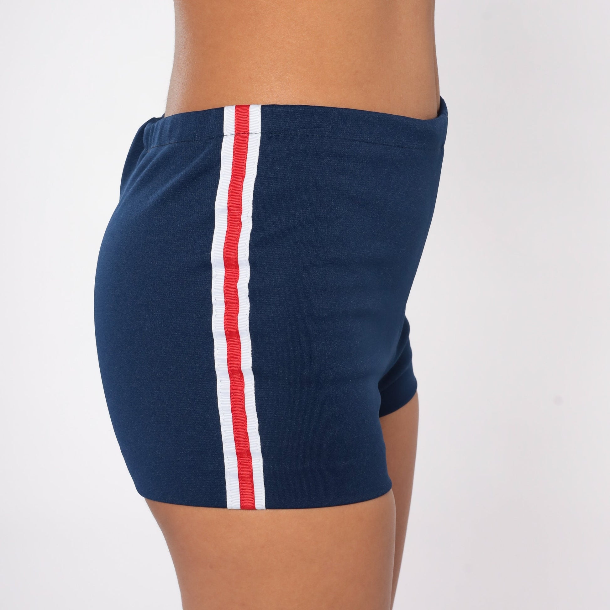 80s Navy Blue Shorts Red White Striped Low Rise Extra Small