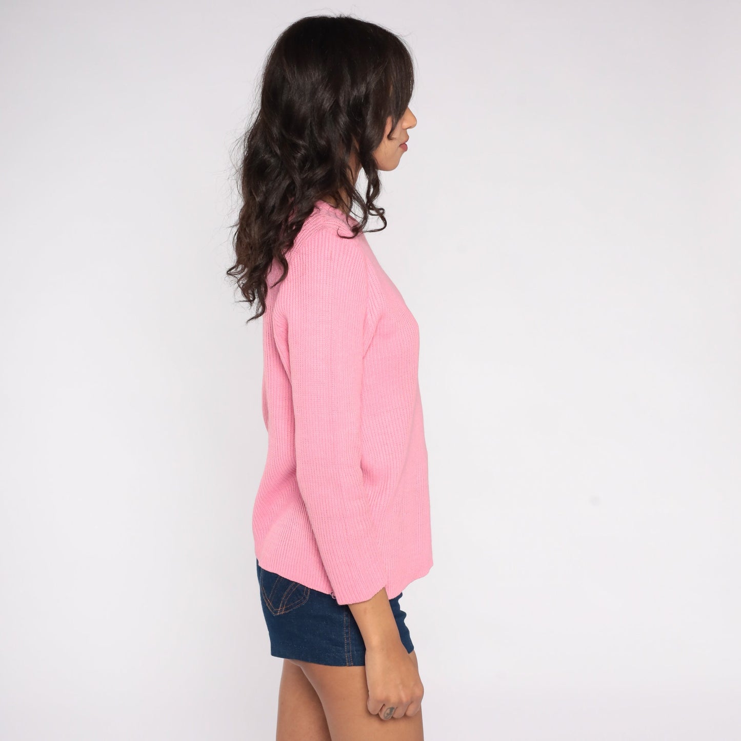 70s Pink Knit Crewneck Pullover Sweater Medium M