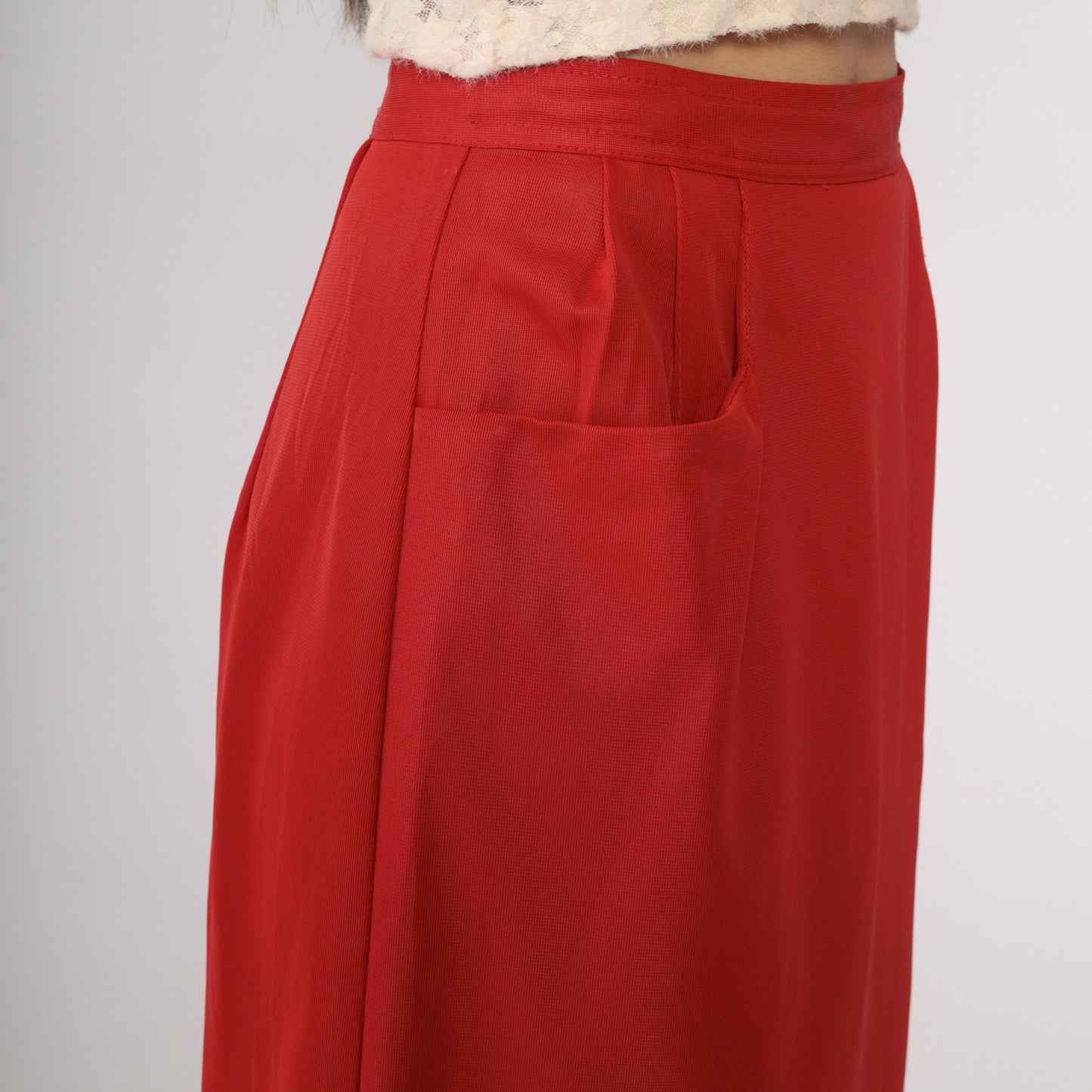 60s Red Pencil Skirt High Waist Midi Rear Zip Extra Small