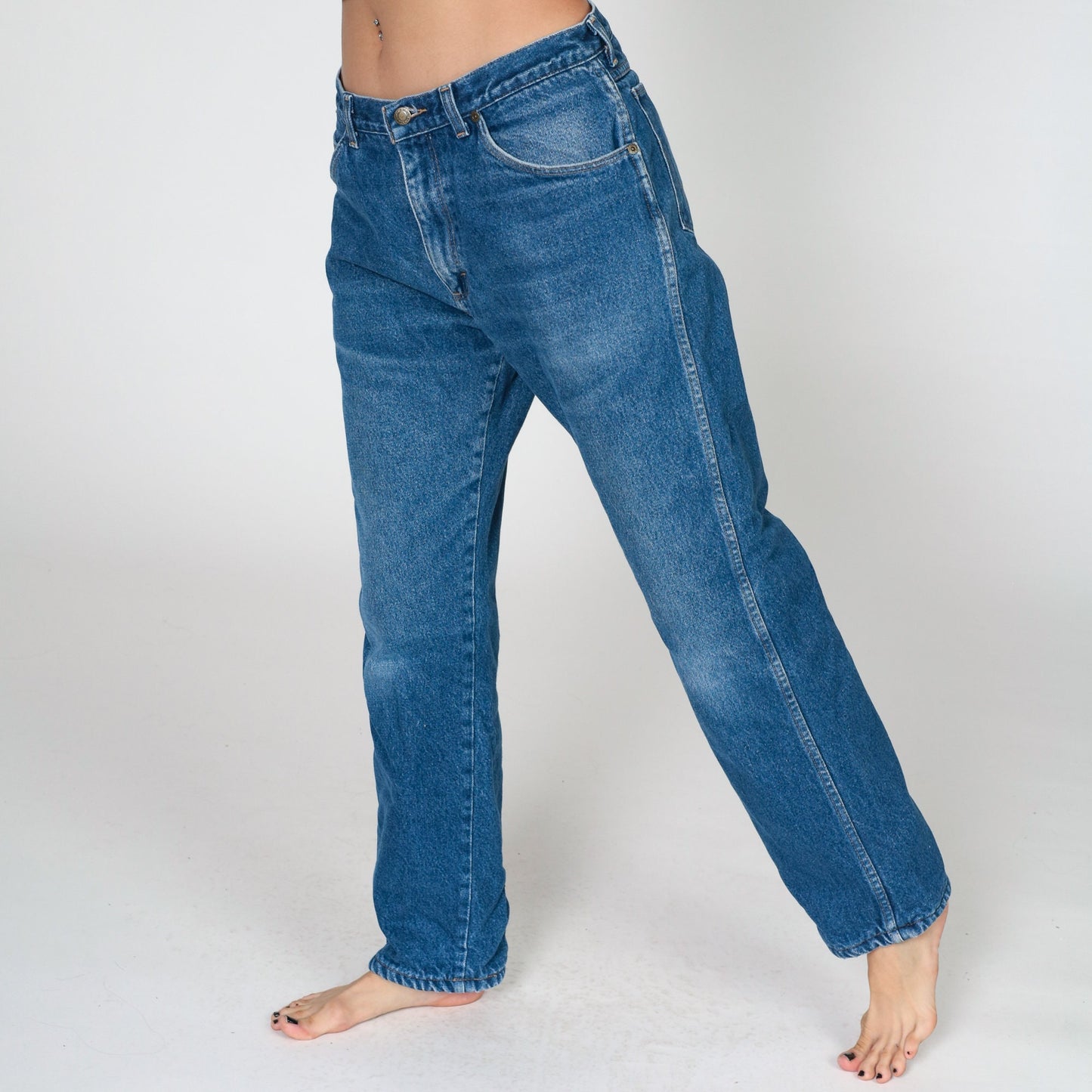Wrangler Rugged Wear Y2K Fleece-Lined Denim Jeans Blue Straight Leg Large 34x31