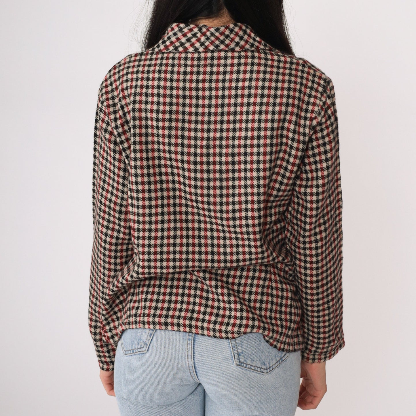 Givenchy Y2K Houndstooth Button-Up Blouse Red Black Cream Cotton Small S