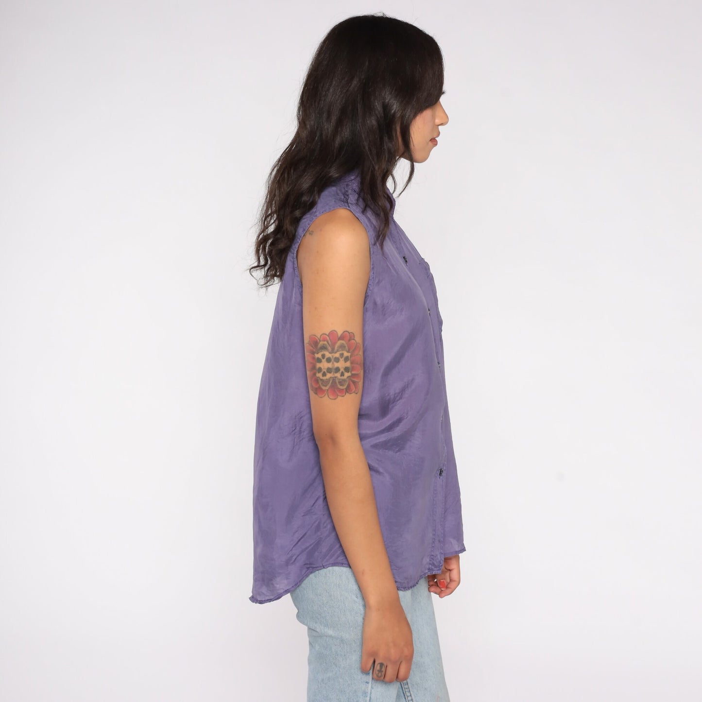 90s Jonathan Martin Purple Silk Sleeveless Button-Up Blouse Medium