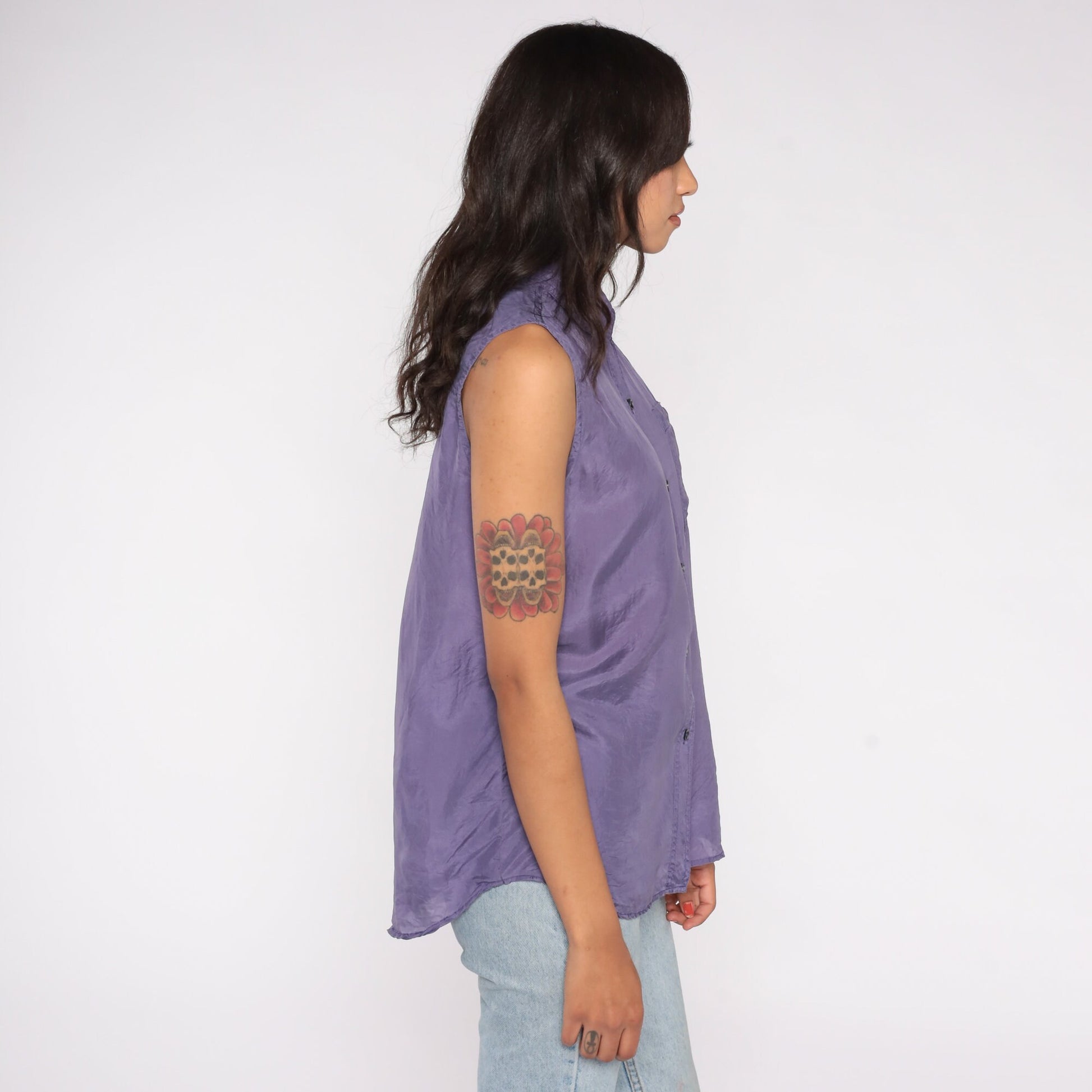 90s Jonathan Martin Purple Silk Sleeveless Button-Up Blouse Medium