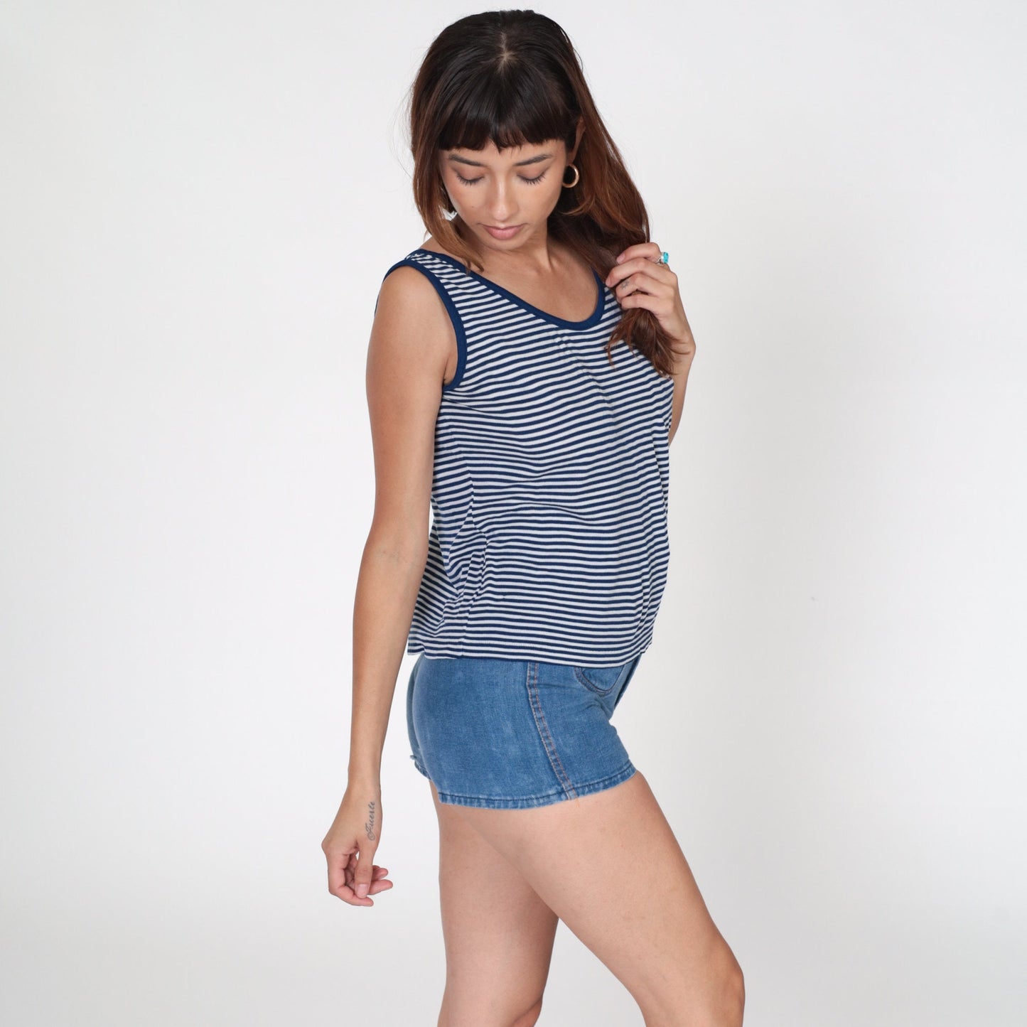80s Intercontinental Knits Striped Tank Top Navy White Ringer Large