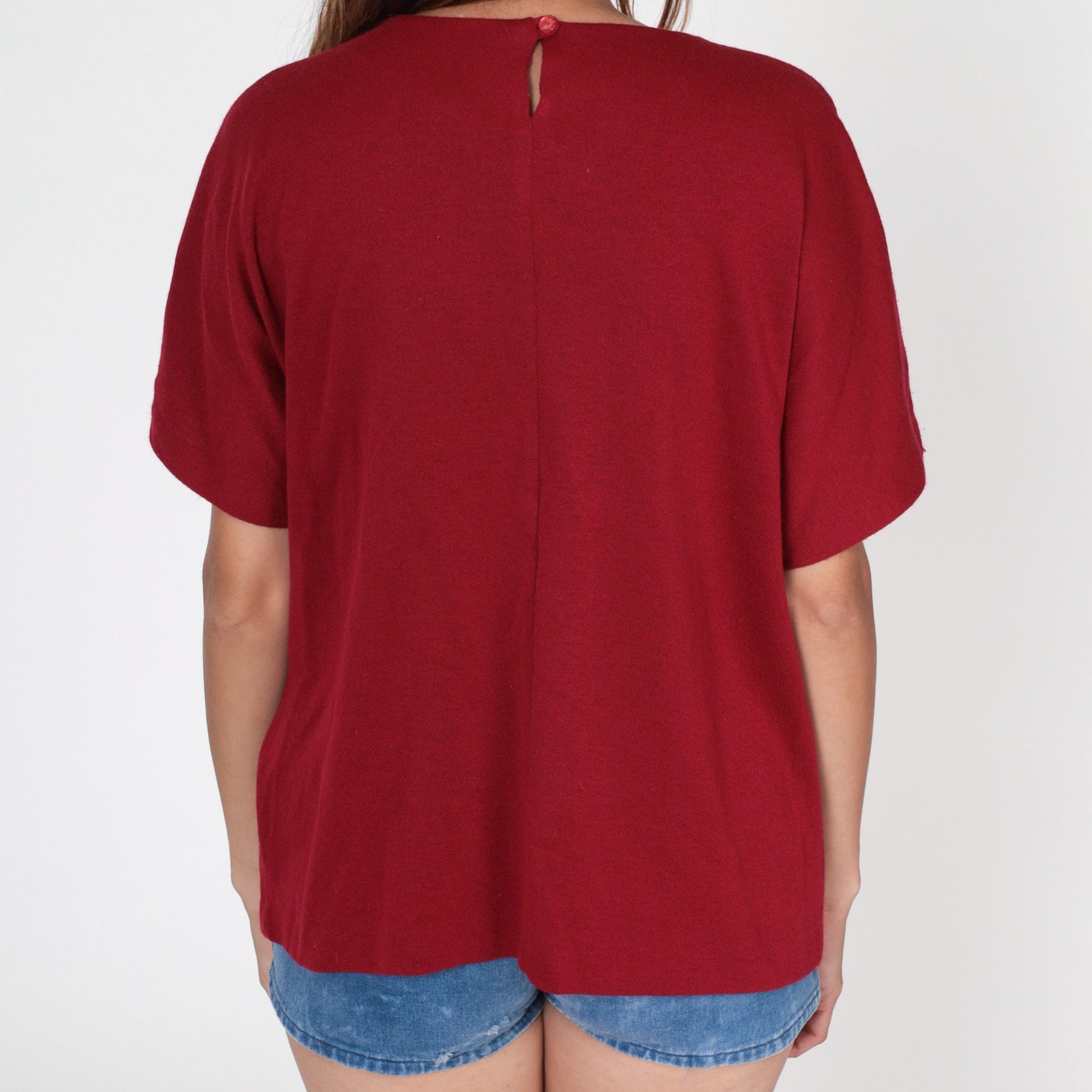 80s Dark Red Knit Short Sleeve Top Graff Women's Extra Large