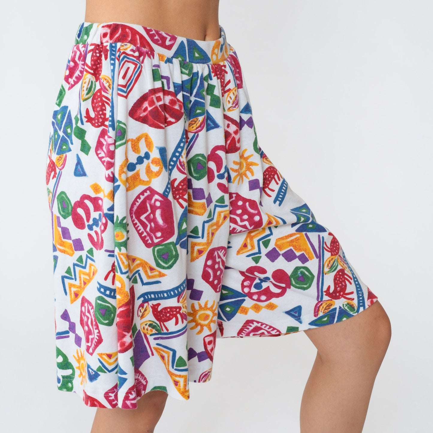 90s Geometric Animal Print High Waisted Shorts White Cotton Medium