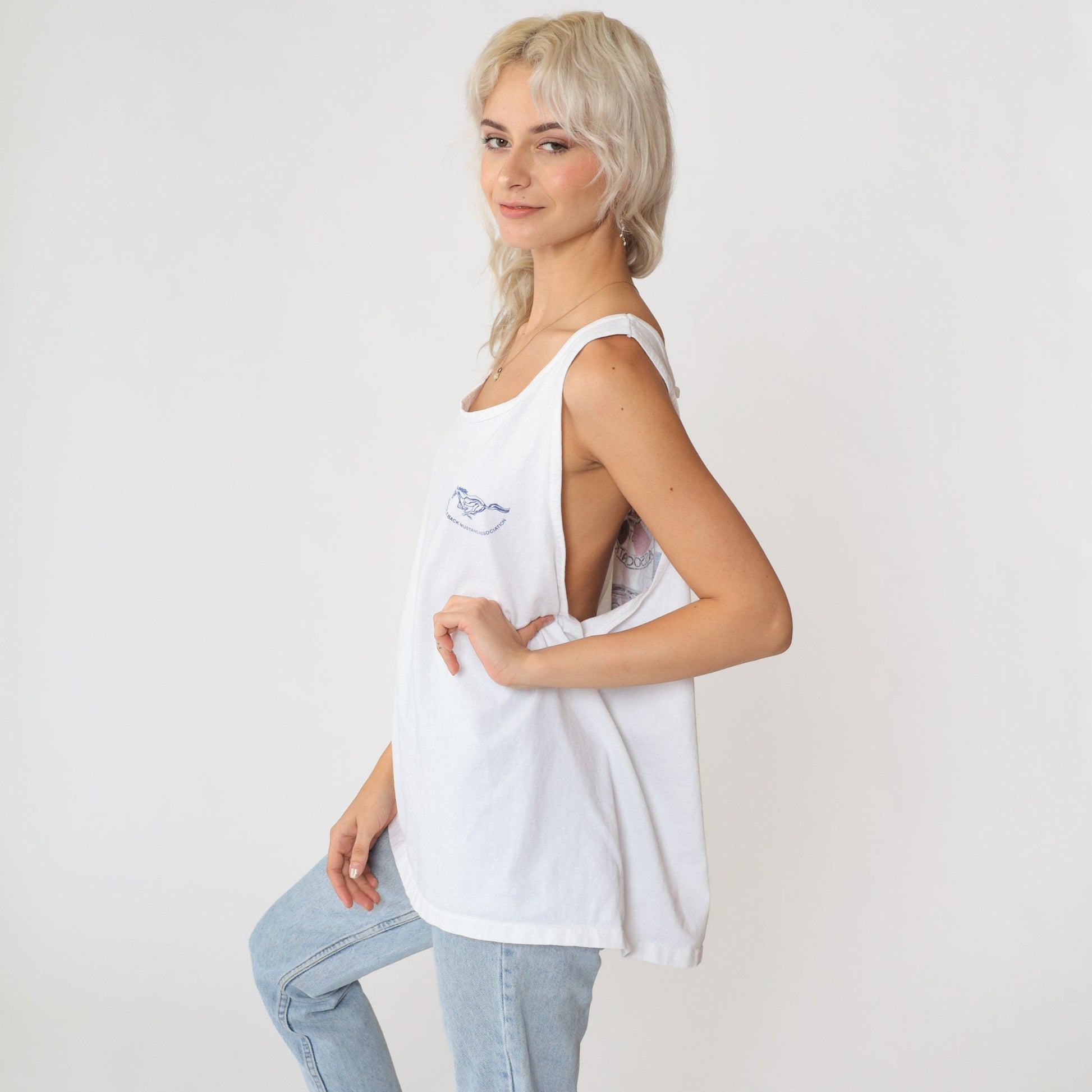 90s Saddleback Mustang Association Graphic Tank Top White Extra Large