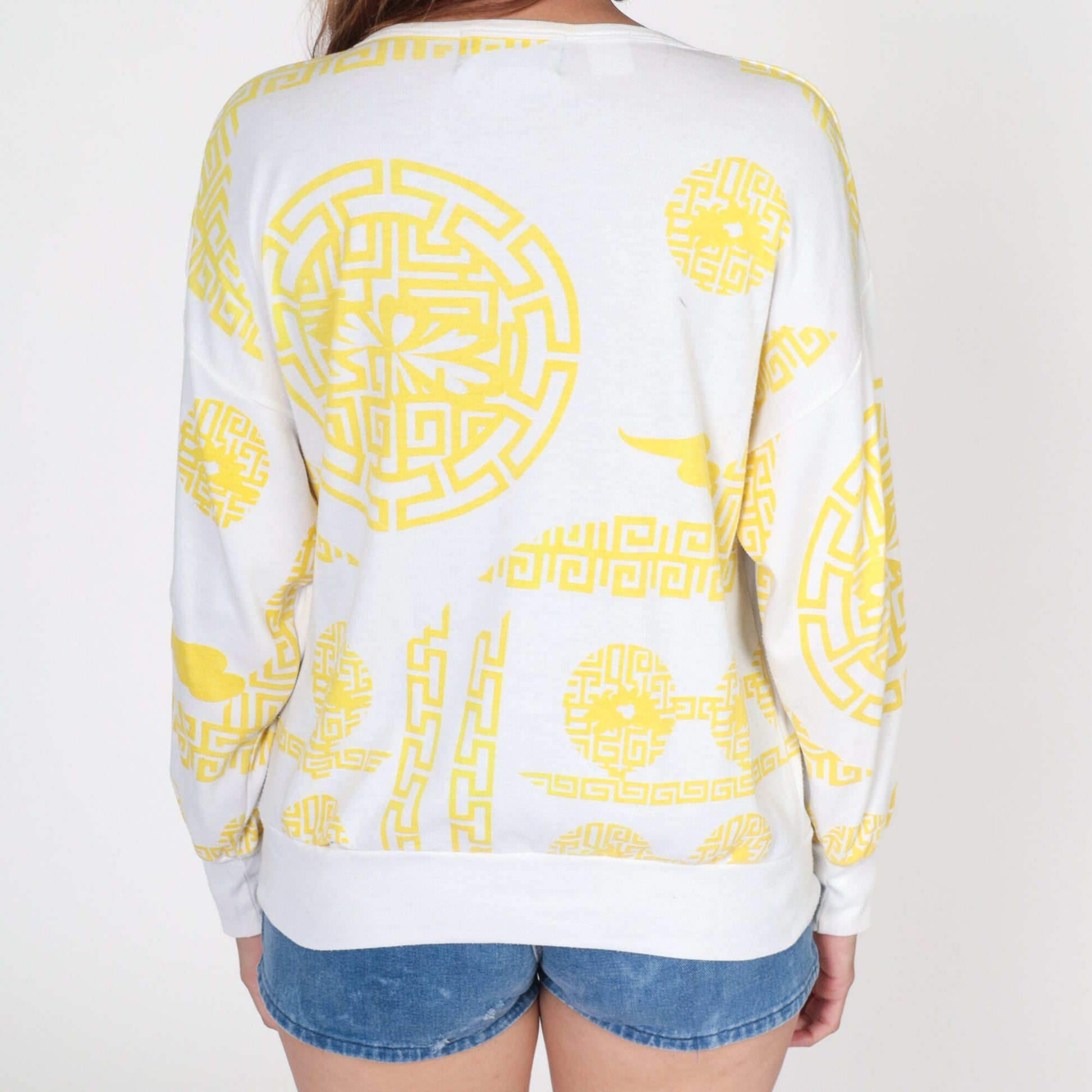 80s Geometric Chain Link Long Sleeve Shirt White Small S