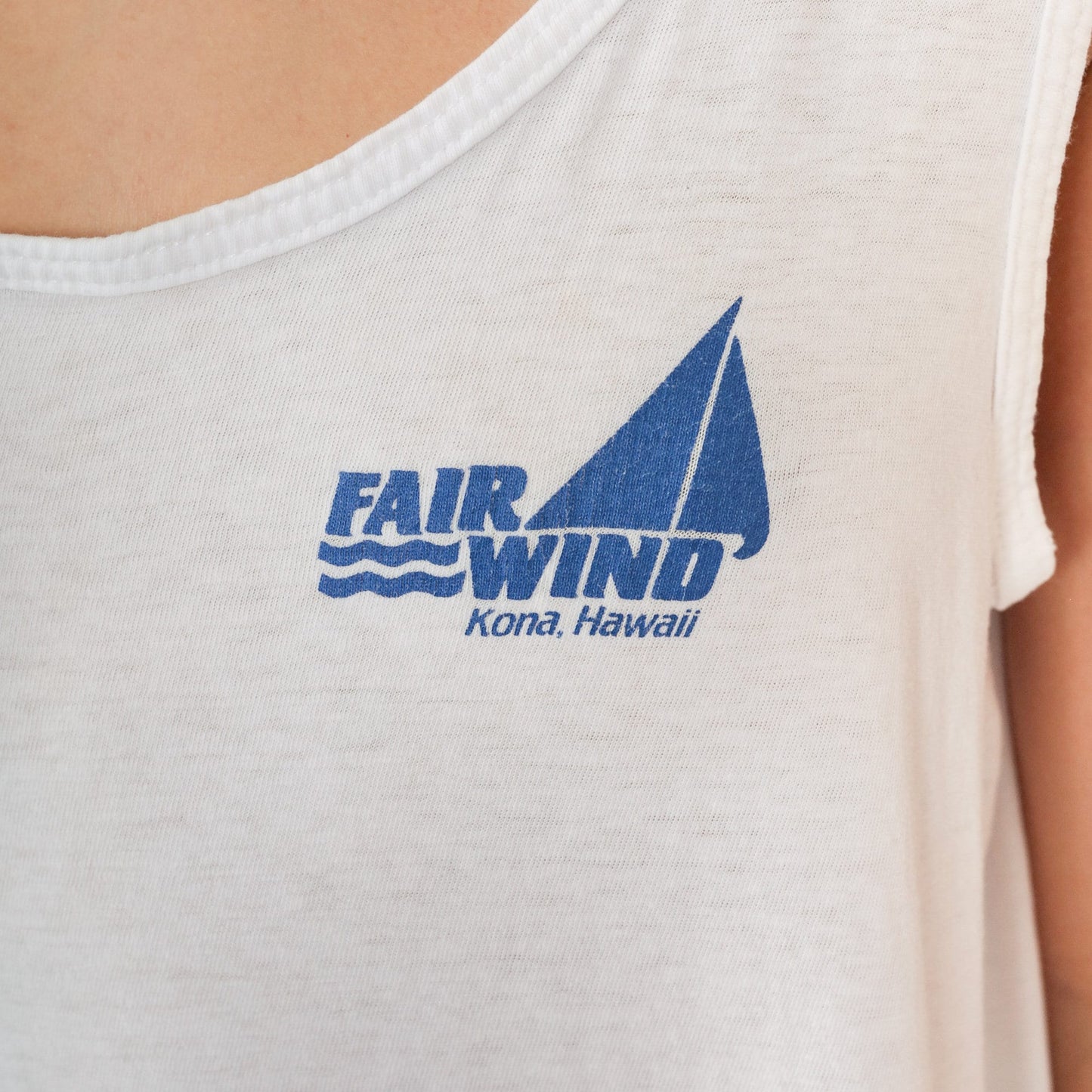 90s Fair Wind Kona Hawaii Boat Tours Tank Top White Graphic Tee Small
