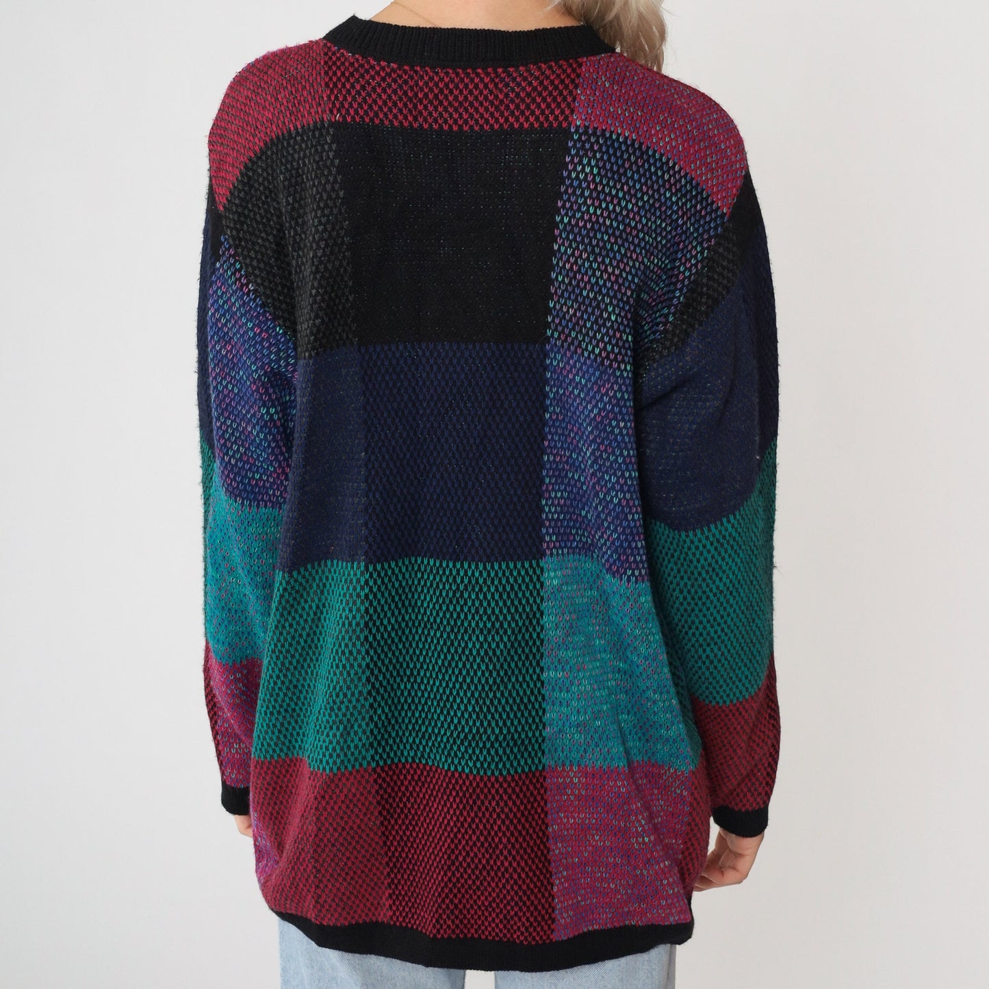 90s Alfred Dunner Color Block Crewneck Sweater Black Green Blue Small
