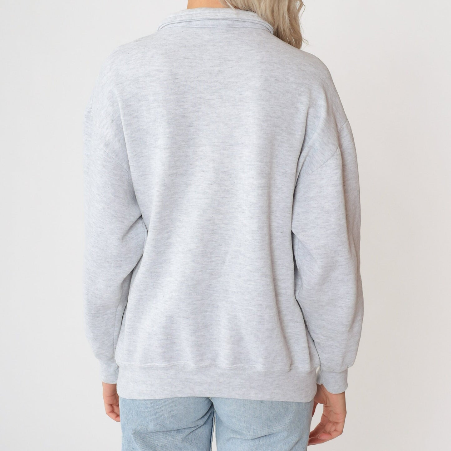 90s Hummingbird Floral Quarter Zip Sweatshirt Heather Grey Jerzees Medium