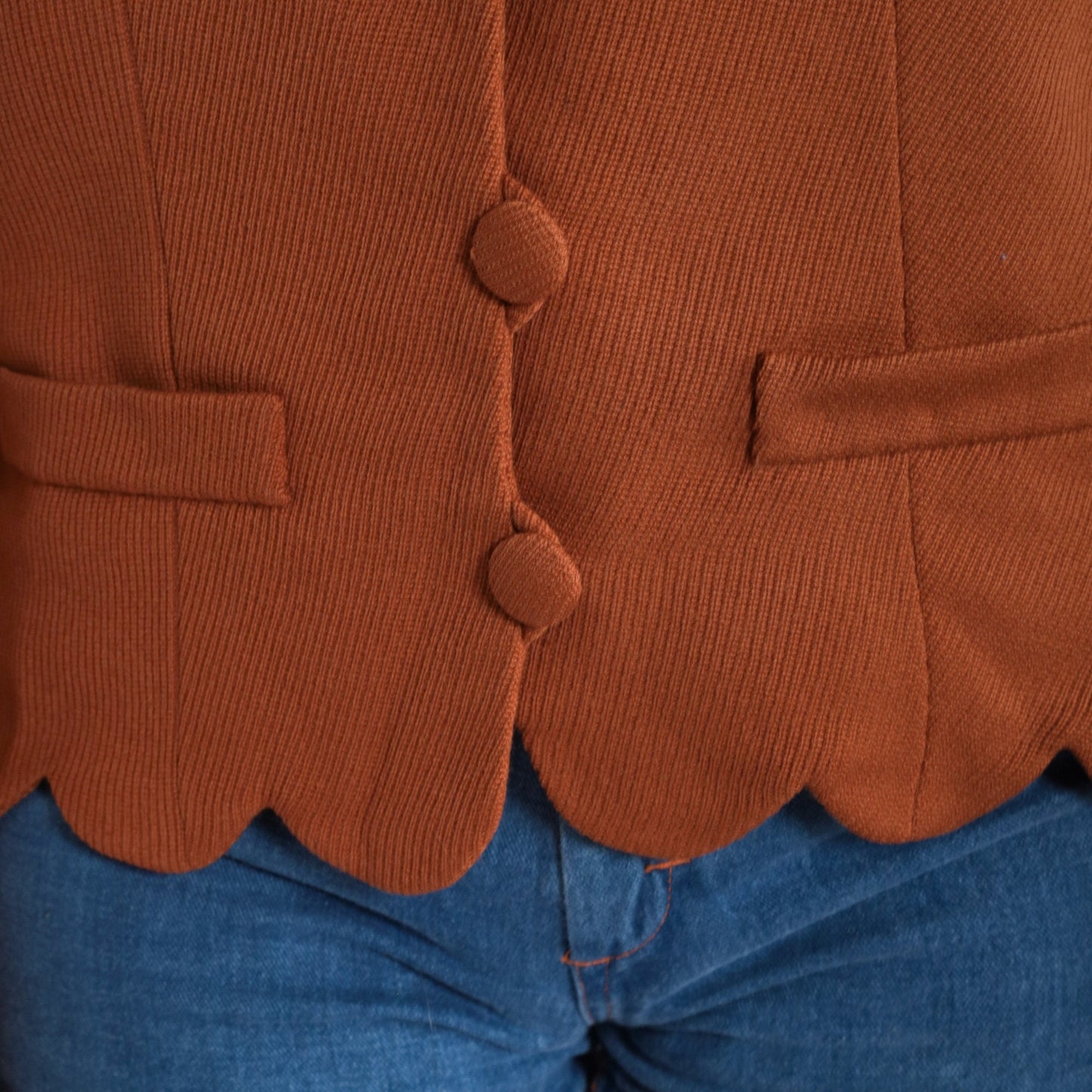 60s Wool Blazer Brown Scalloped Edge Jacket Small