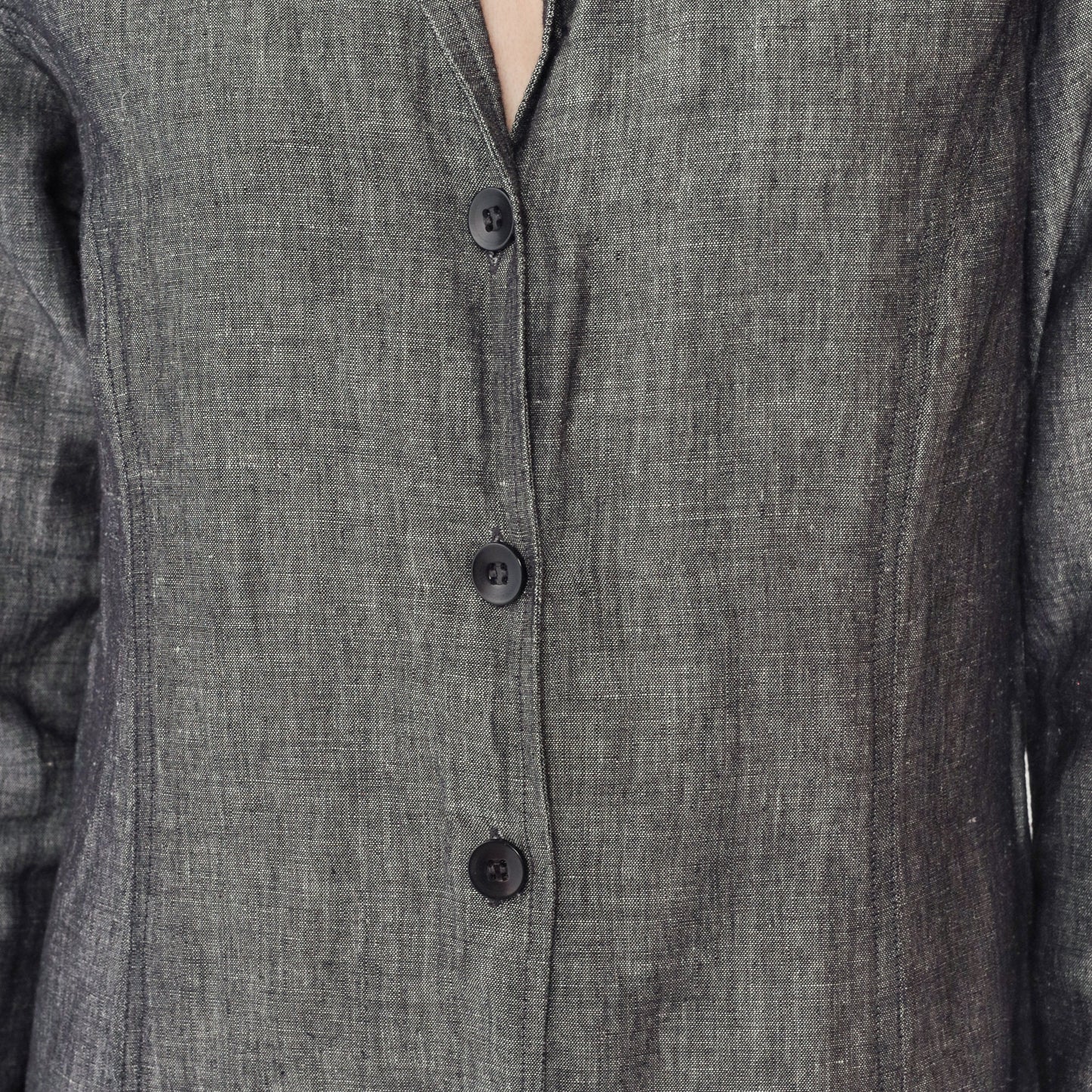 80s Grey Flecked Shirtdress Mini Collared Button-Up Cotton Linen Small
