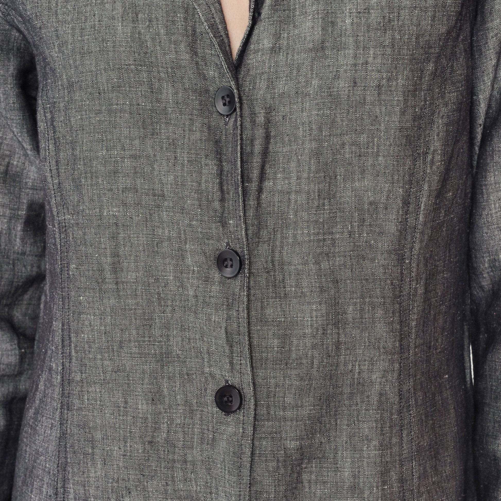 80s Grey Flecked Shirtdress Mini Collared Button-Up Cotton Linen Small