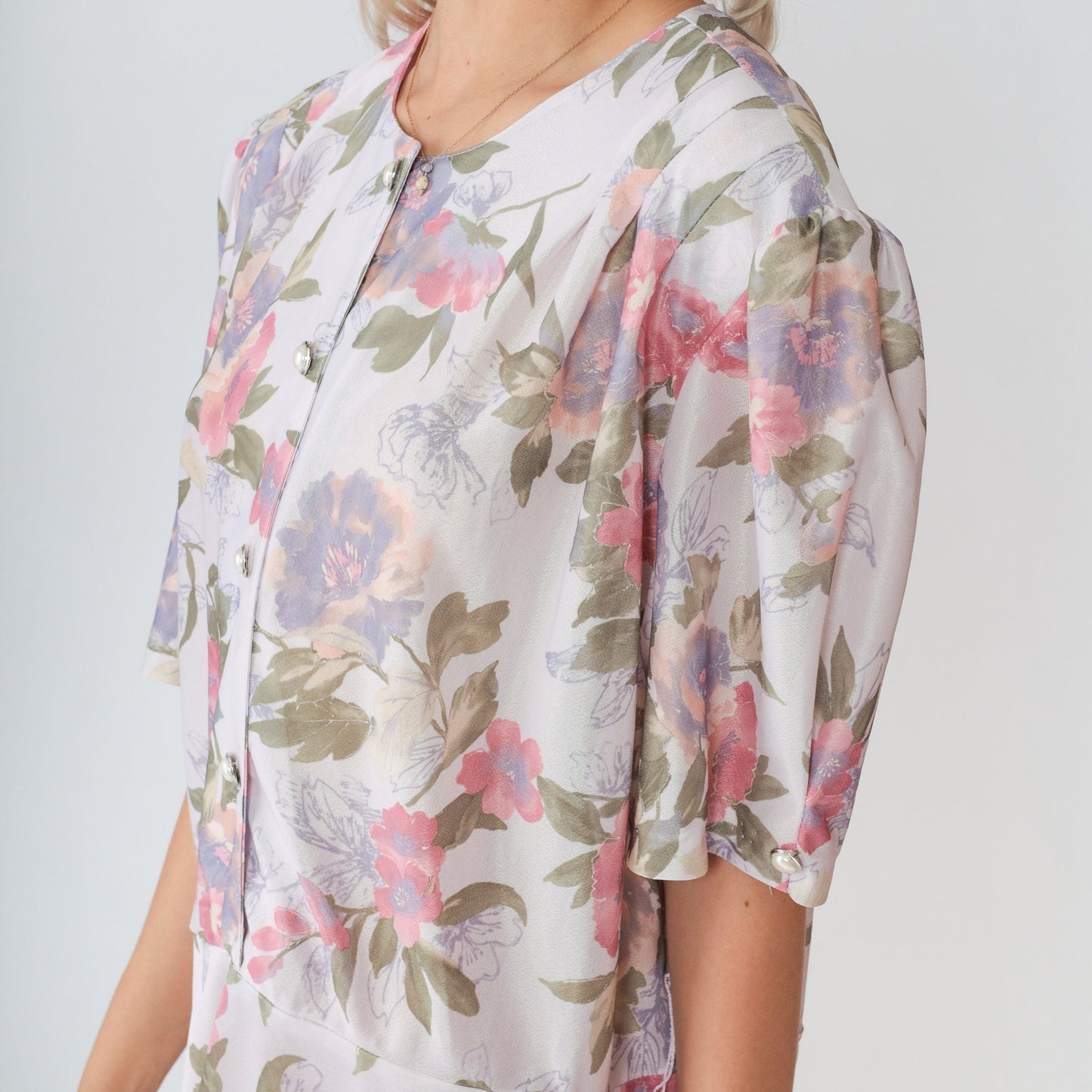 80s California Looks Floral Mini Dress Puff Sleeve High Waisted Plus Size XXL