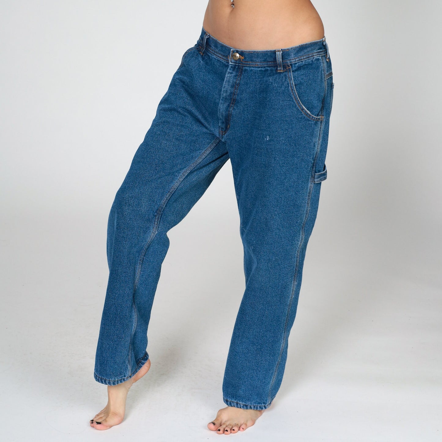 00s Key Carpenter Jeans Blue Denim Fleece Lined Straight Leg Workwear 36x30