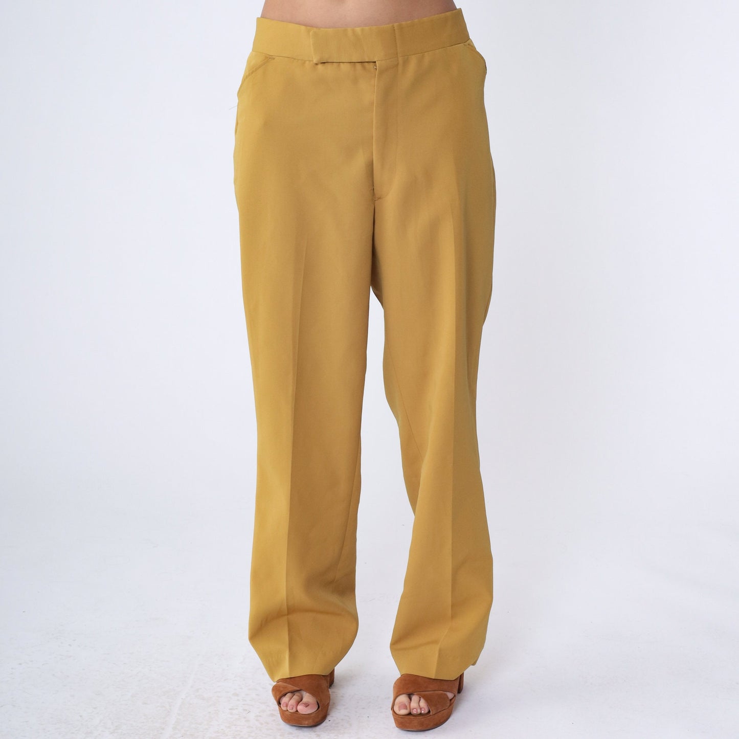 70s Mustard Yellow Straight Leg Trousers High Rise Men's 37 Large