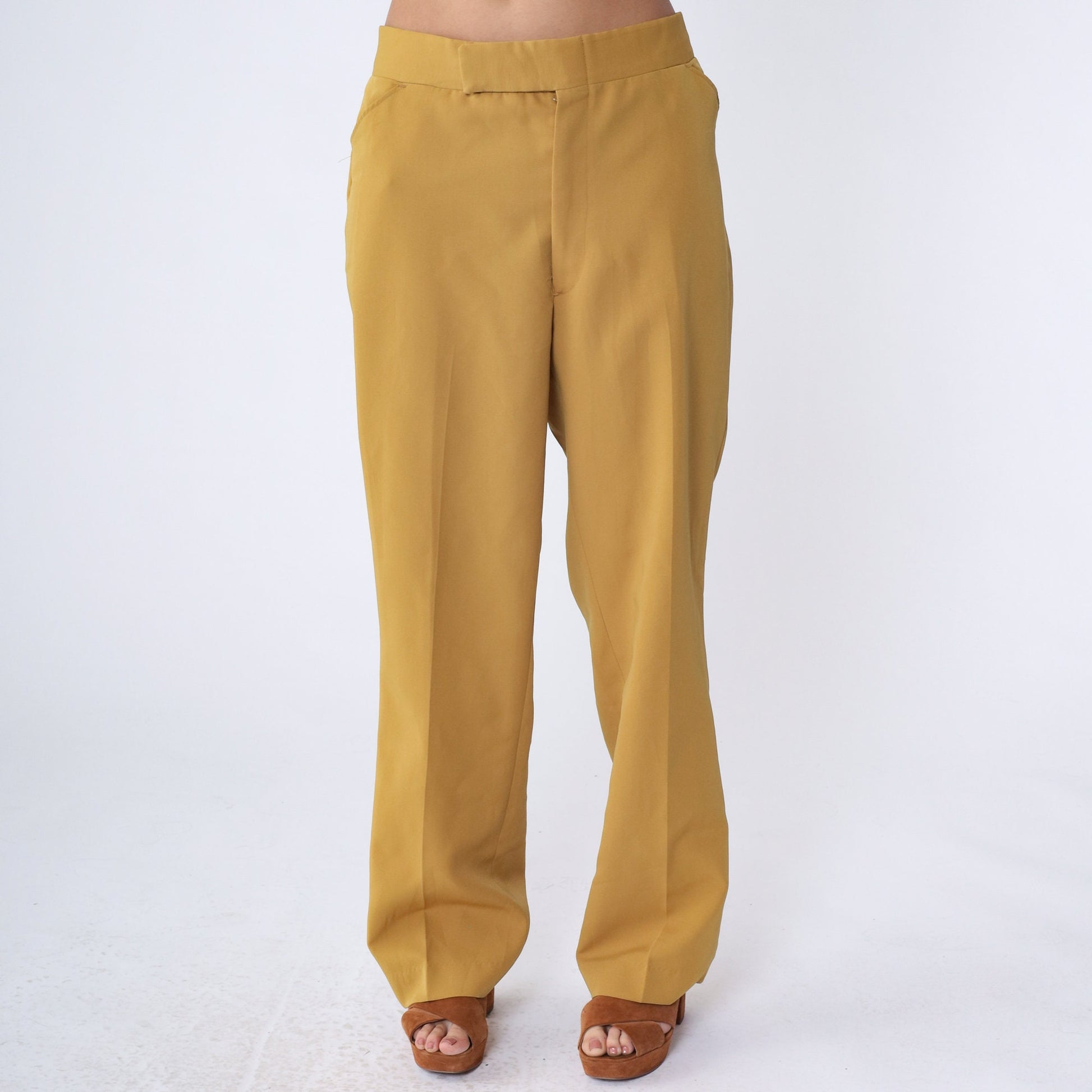 70s Mustard Yellow Straight Leg Trousers High Rise Men's 37 Large