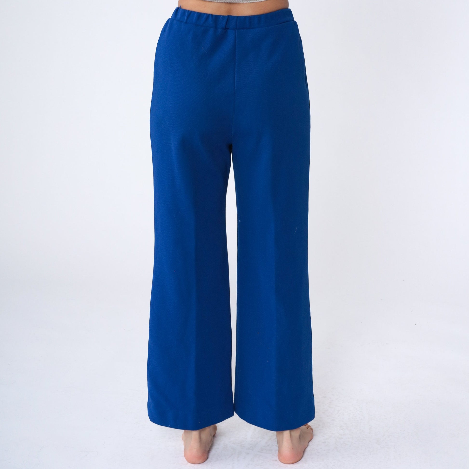 70s Pykette Royal Blue Bell Bottom Pants High Waist Polyester Small Medium