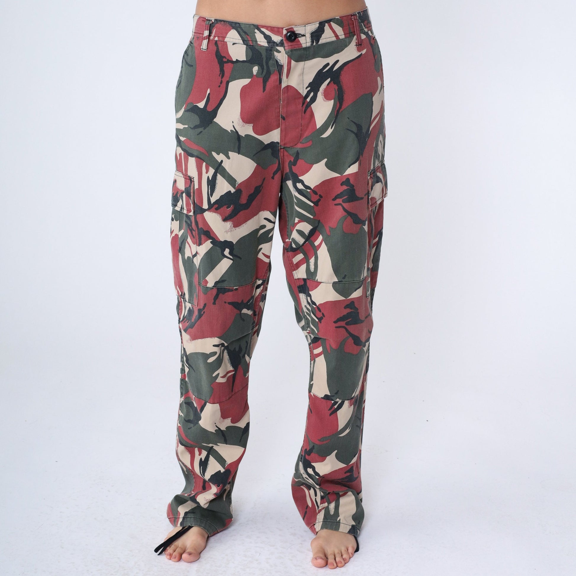 Y2K Rothco Camo Cargo Pants Red Tan Green Camouflage Men's Large
