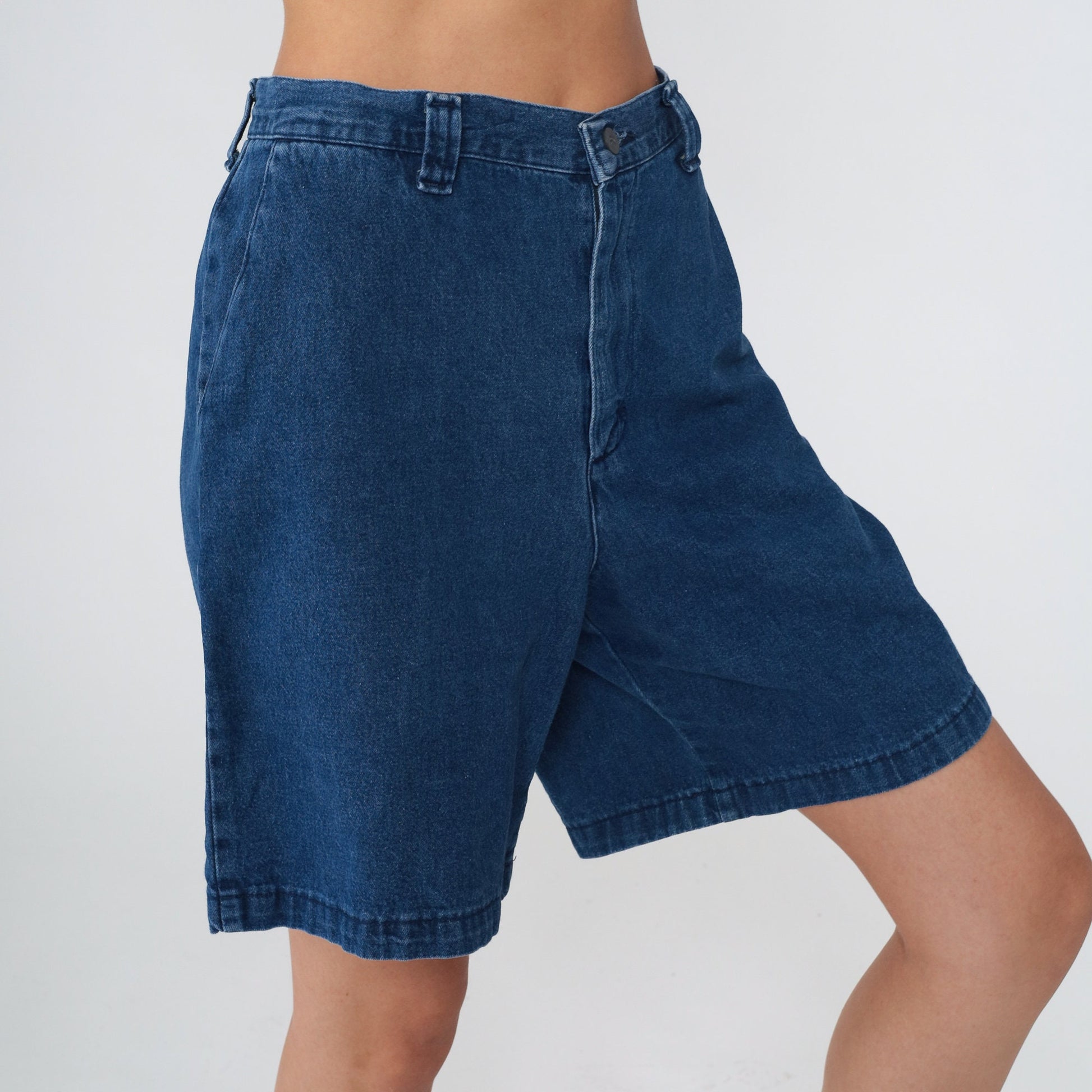 Y2K Riders Casuals High-Waist Denim Shorts Knee Length Blue Medium