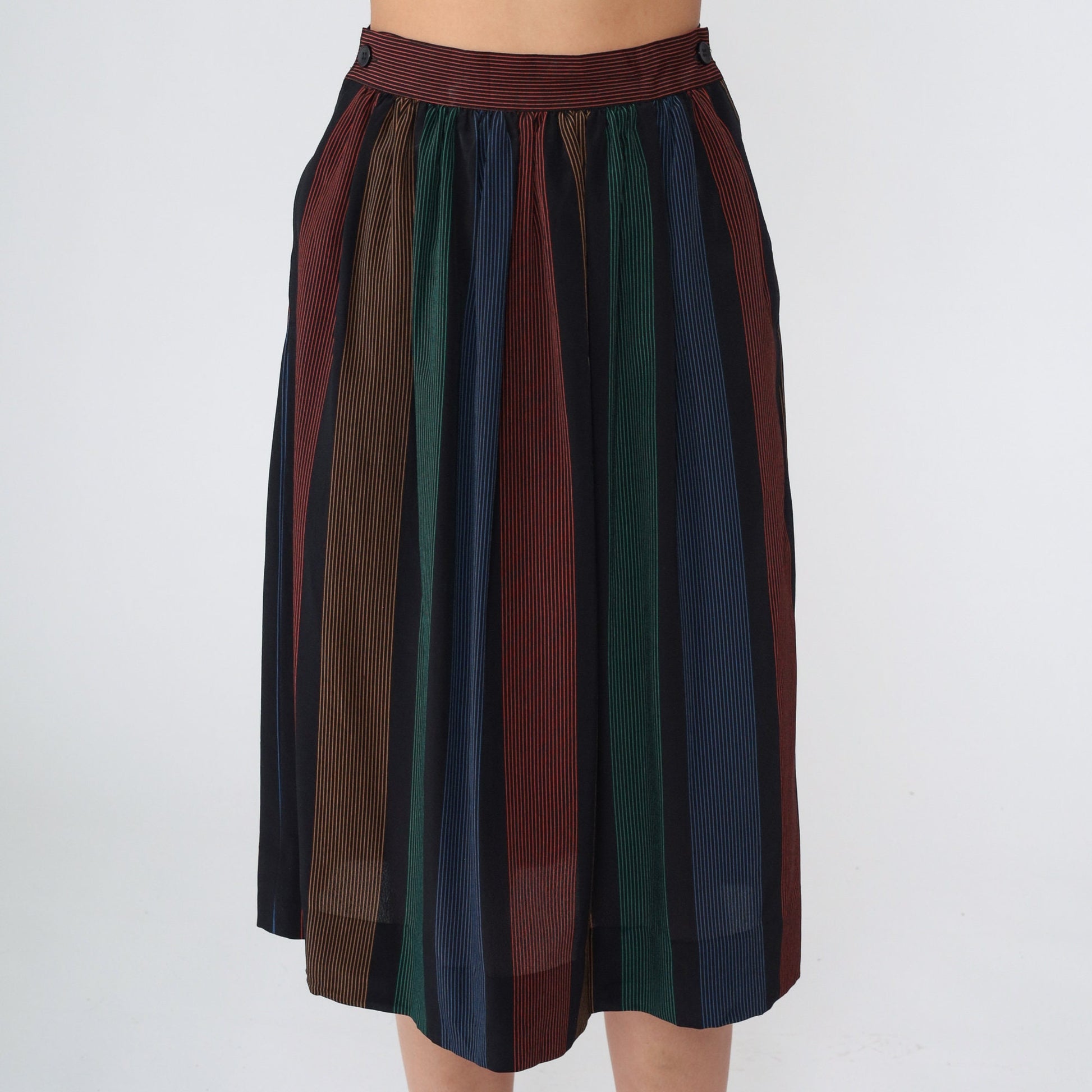 80s Jones New York Black Striped Midi Skirt High Waist Extra Small