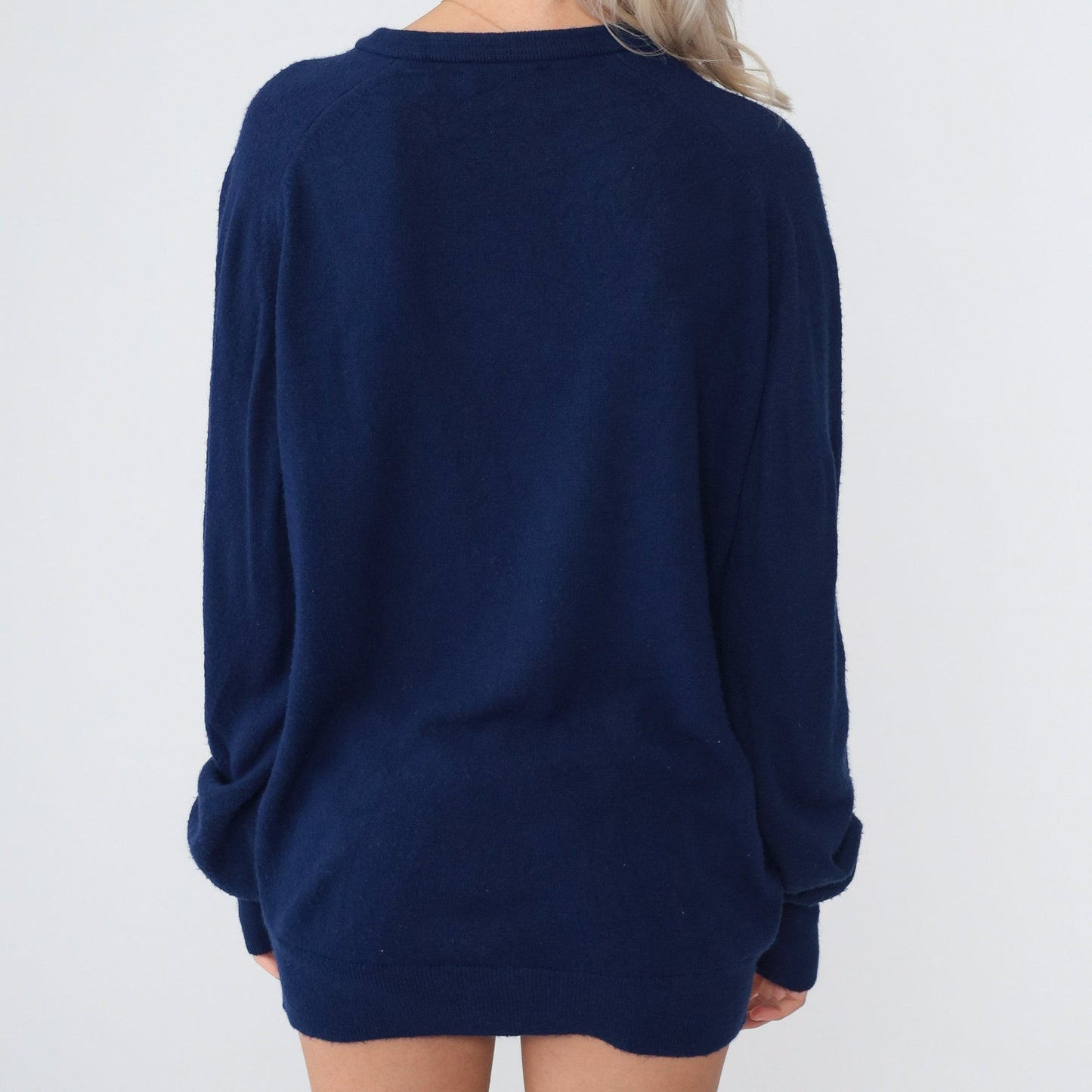 80s Izod Decathlon Club Navy V-Neck Sweater Knit Jumper Large L