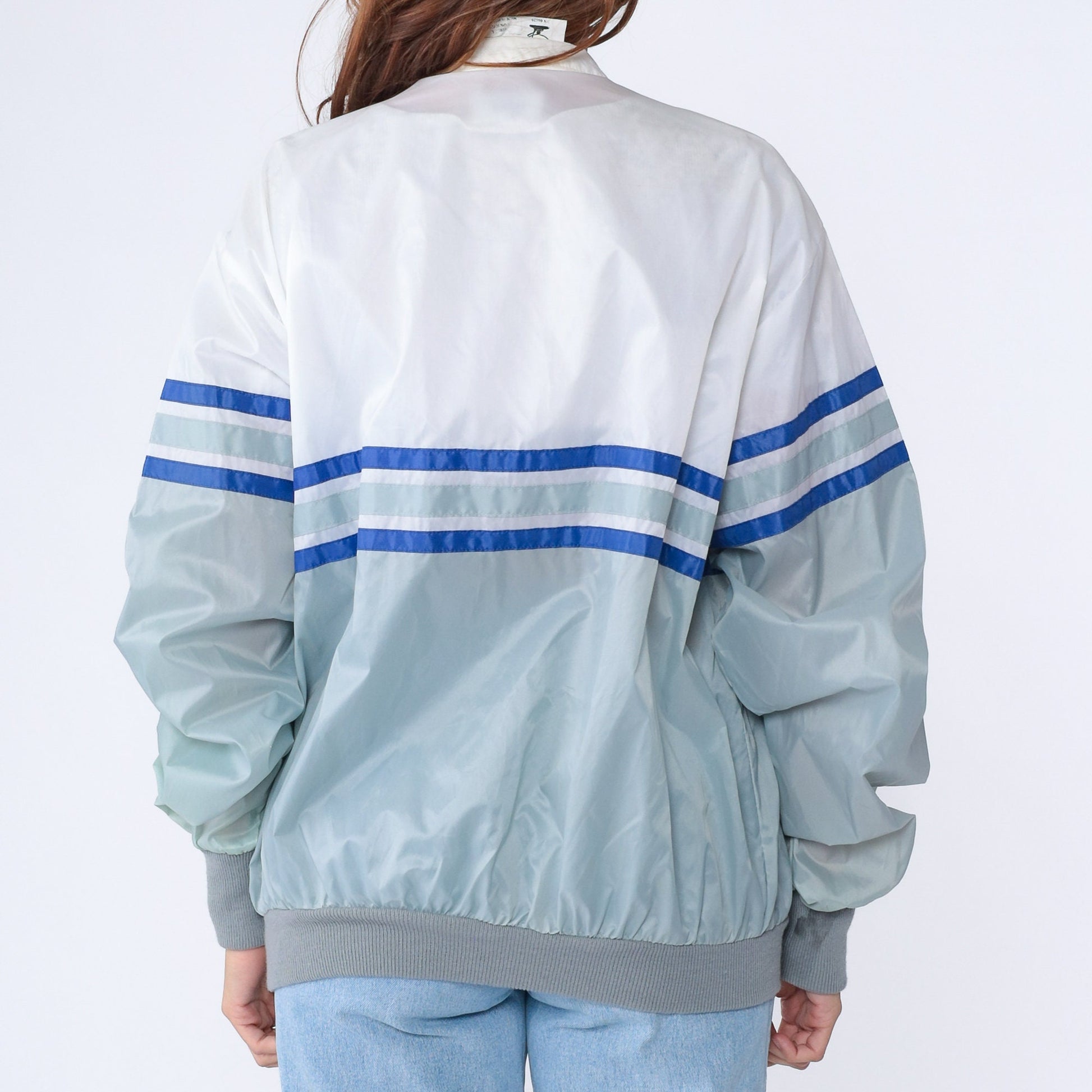 80s Teledyne Controls Windbreaker Aircraft Jacket Grey White Stripe Extra Large XL