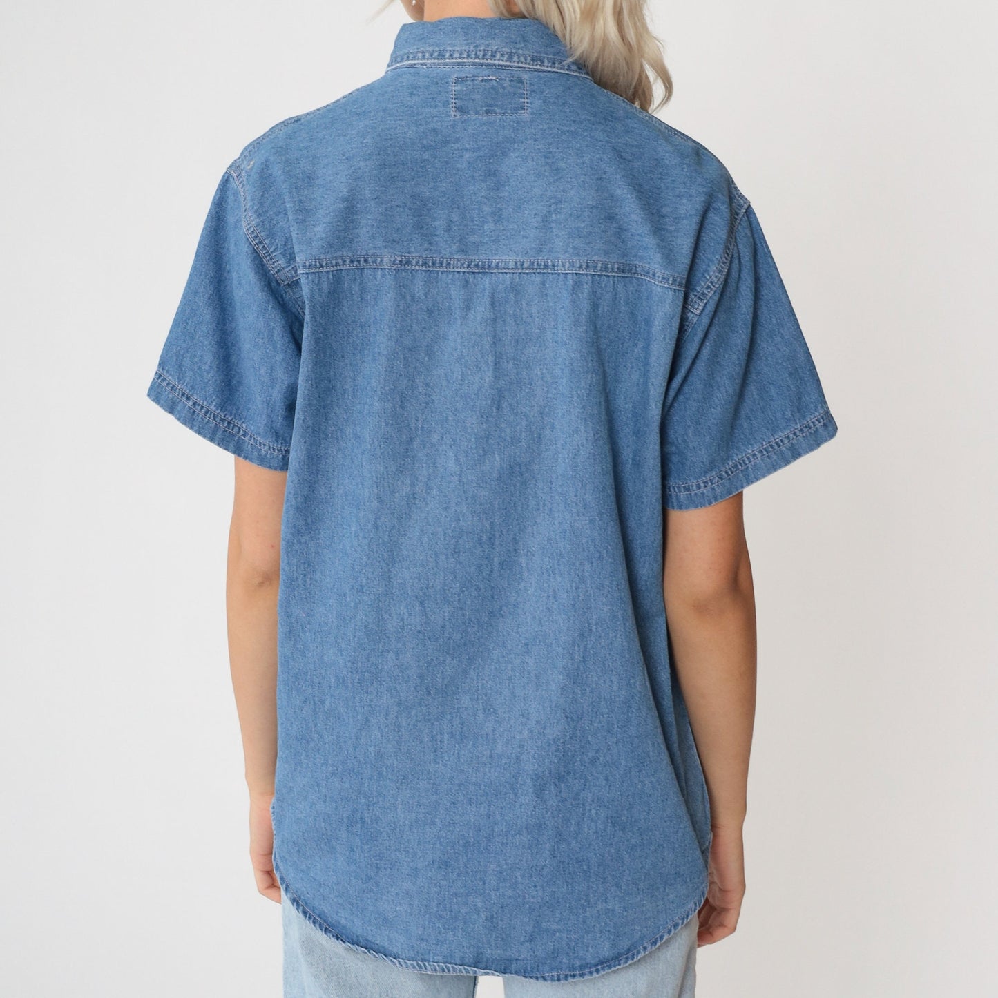 90s Cactus Clothing Denim Button Down Teddy Bear Heart Embroidered Shirt Medium