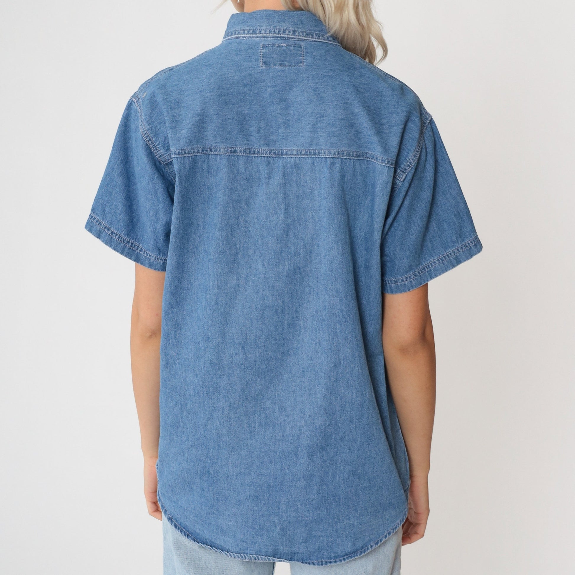 90s Cactus Clothing Denim Button Down Teddy Bear Heart Embroidered Shirt Medium