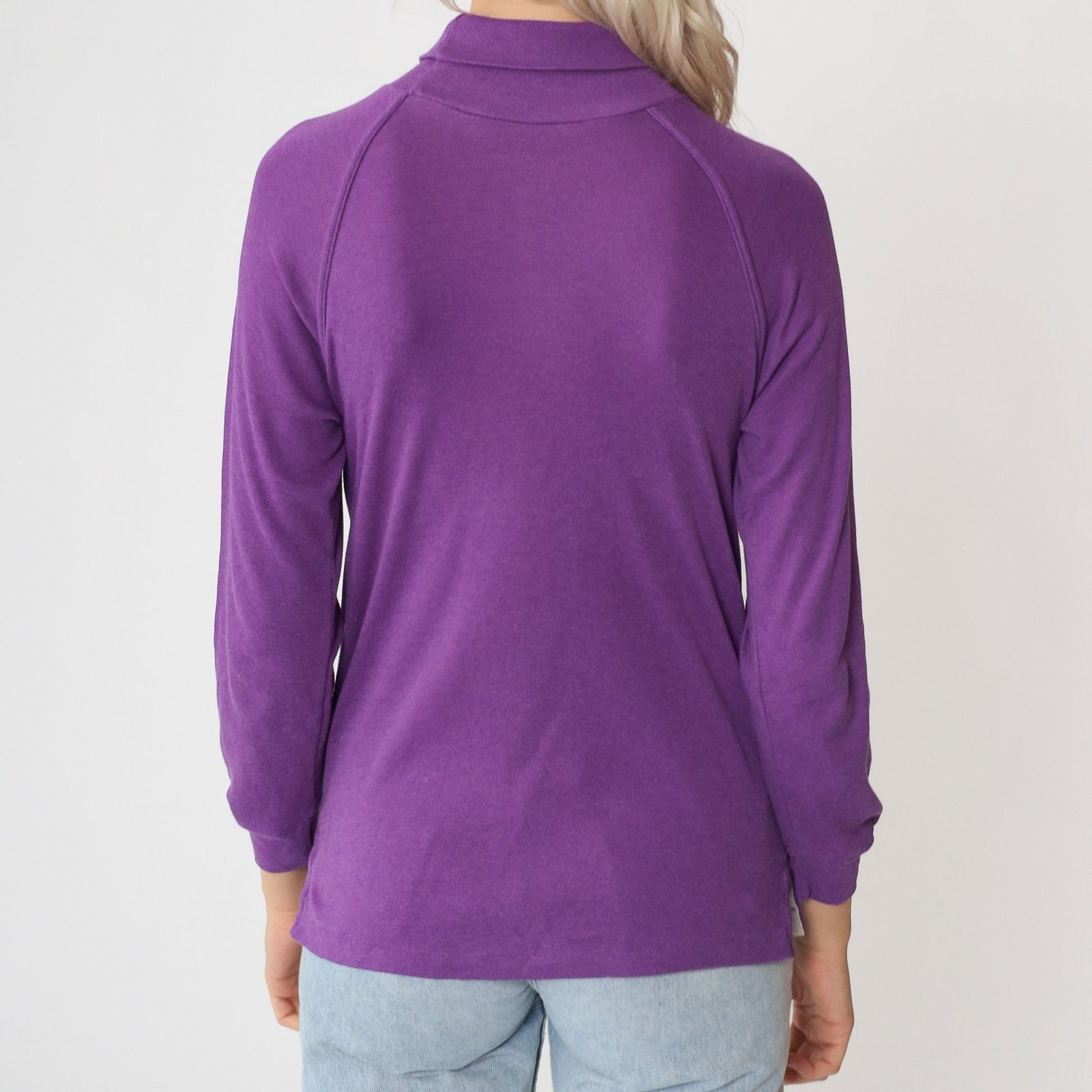 80s Purple Turtleneck Raglan Sleeve Long Shirt Extra Small XS