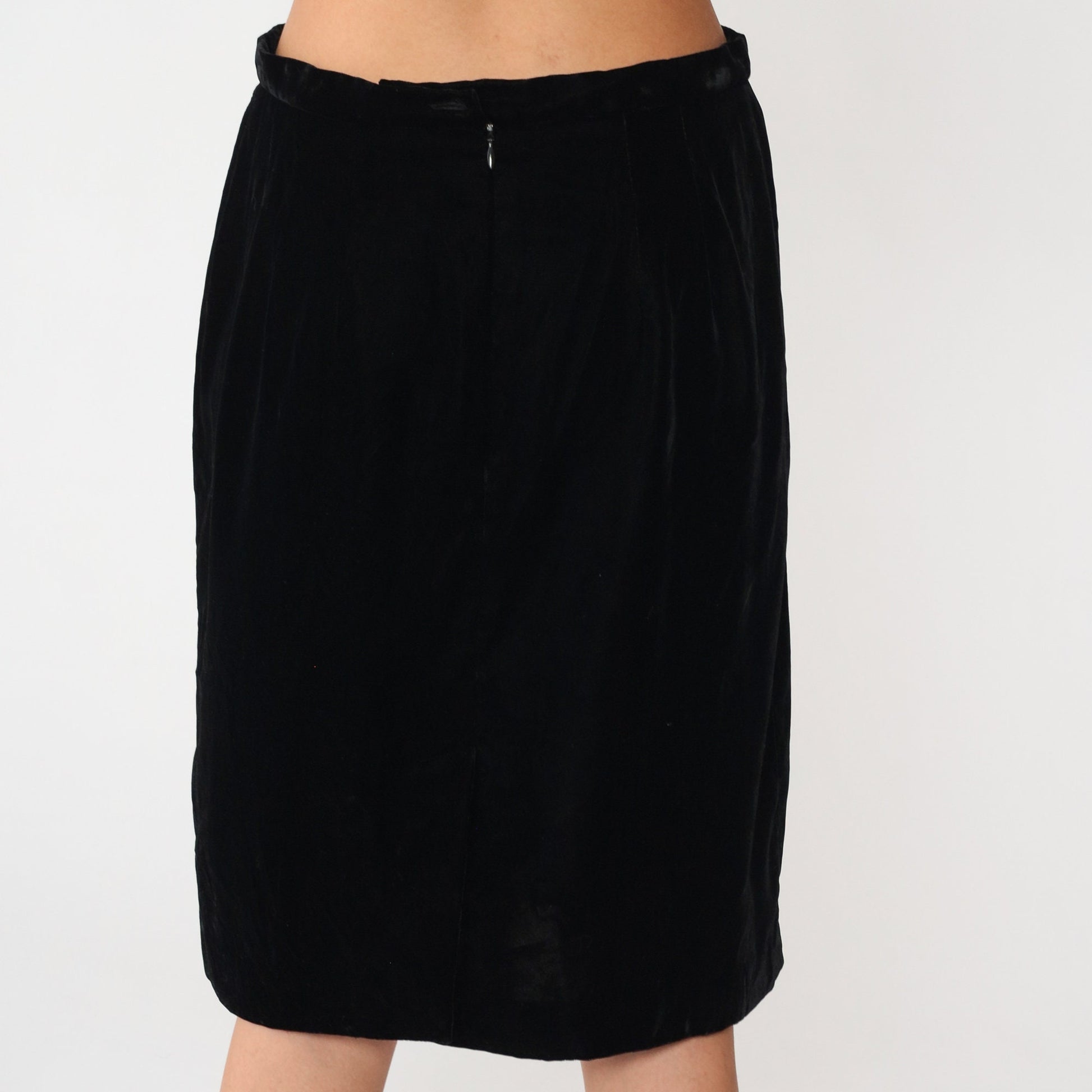 90s Talbots Black Velvet Pencil Skirt High Waisted Knee Length Medium