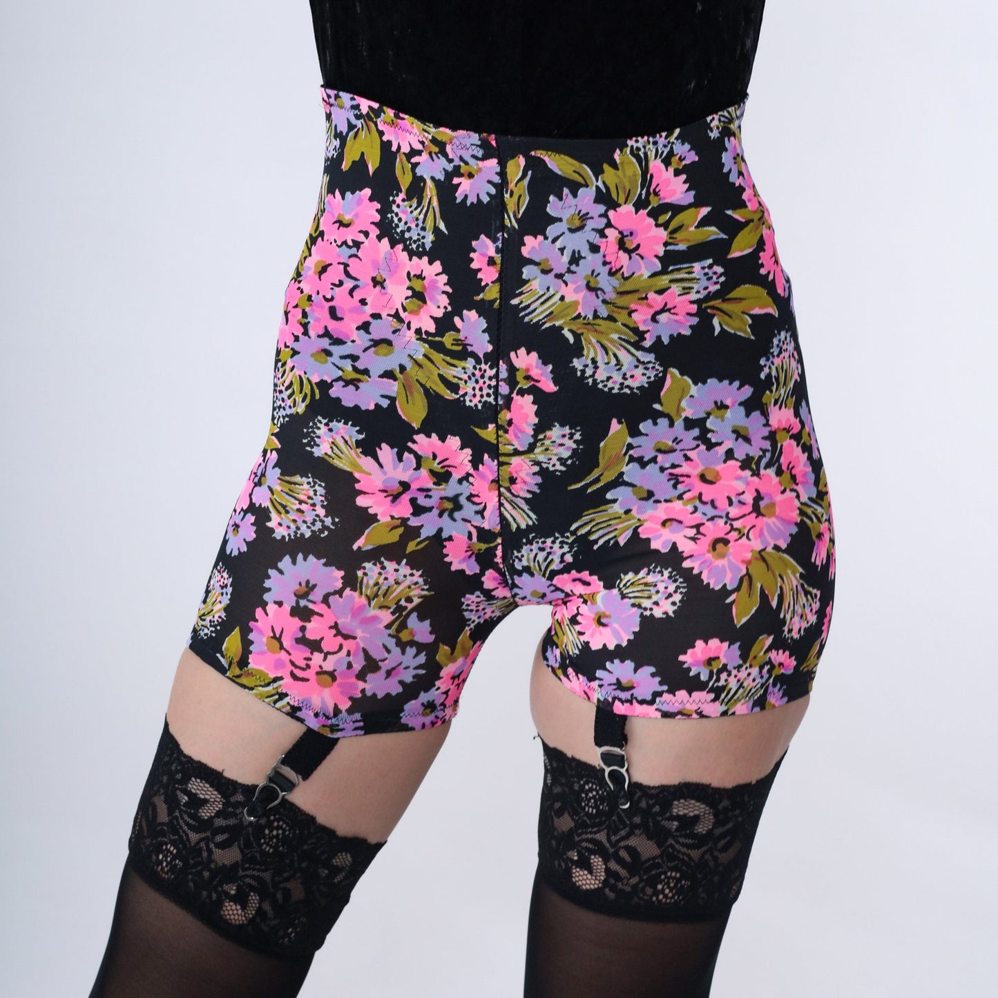60s Hayes Panty Girdle Floral Black Hot Pink Shapewear Extra Small