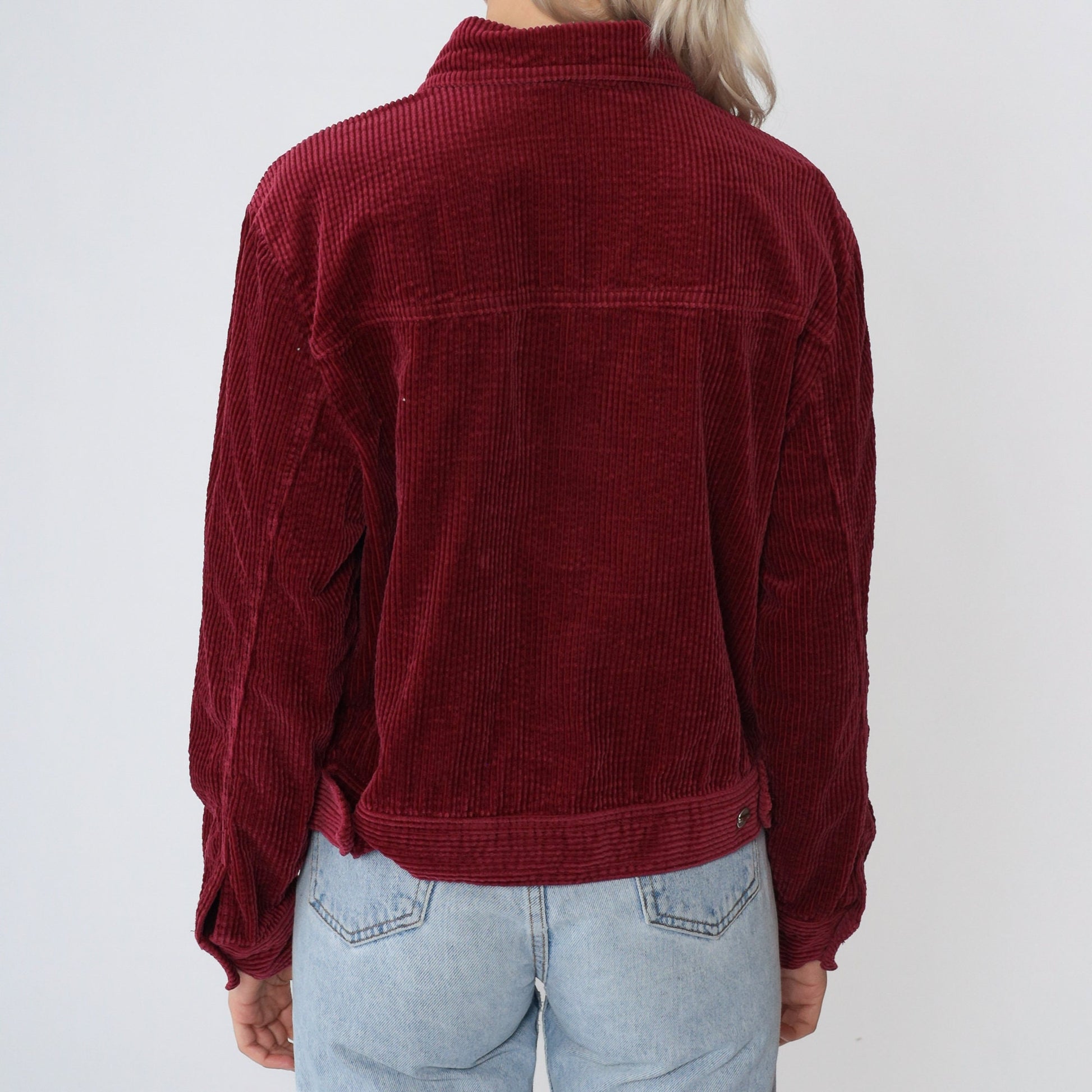 90s Studio Ease Burgundy Corduroy Button-Up Jacket Small