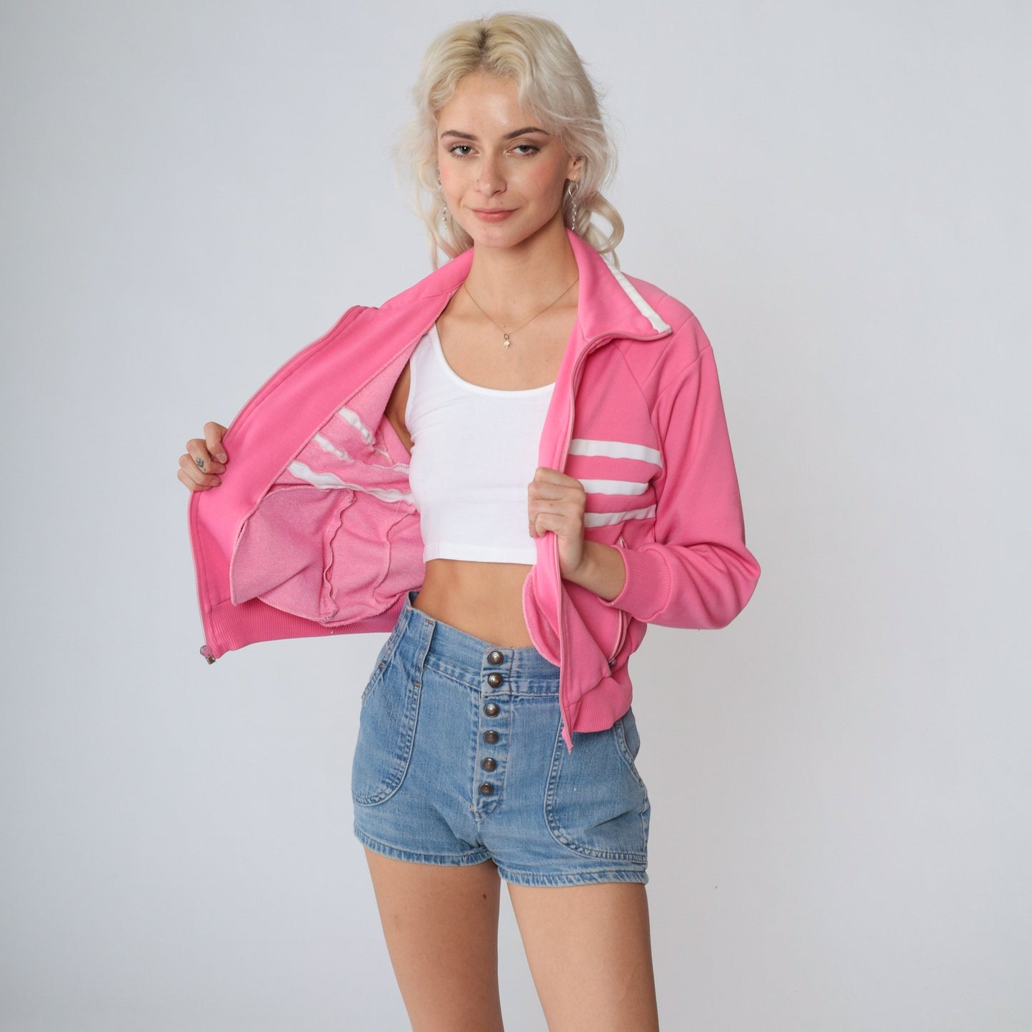 80s White Stag Track Jacket Hot Pink Striped Zip Up Small