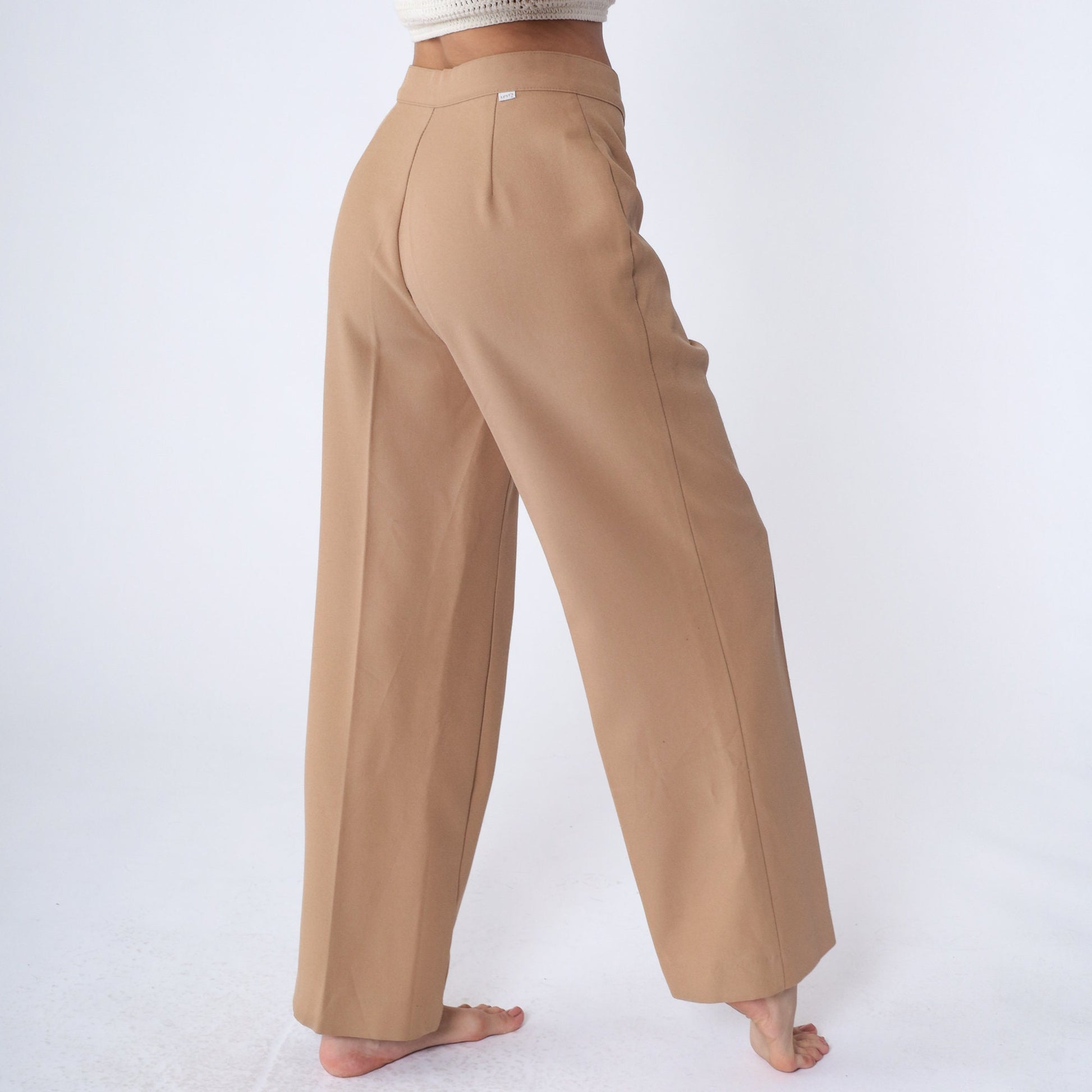70s Levi's Tan High-Waist Wide-Leg Trousers Straight Leg Medium 30