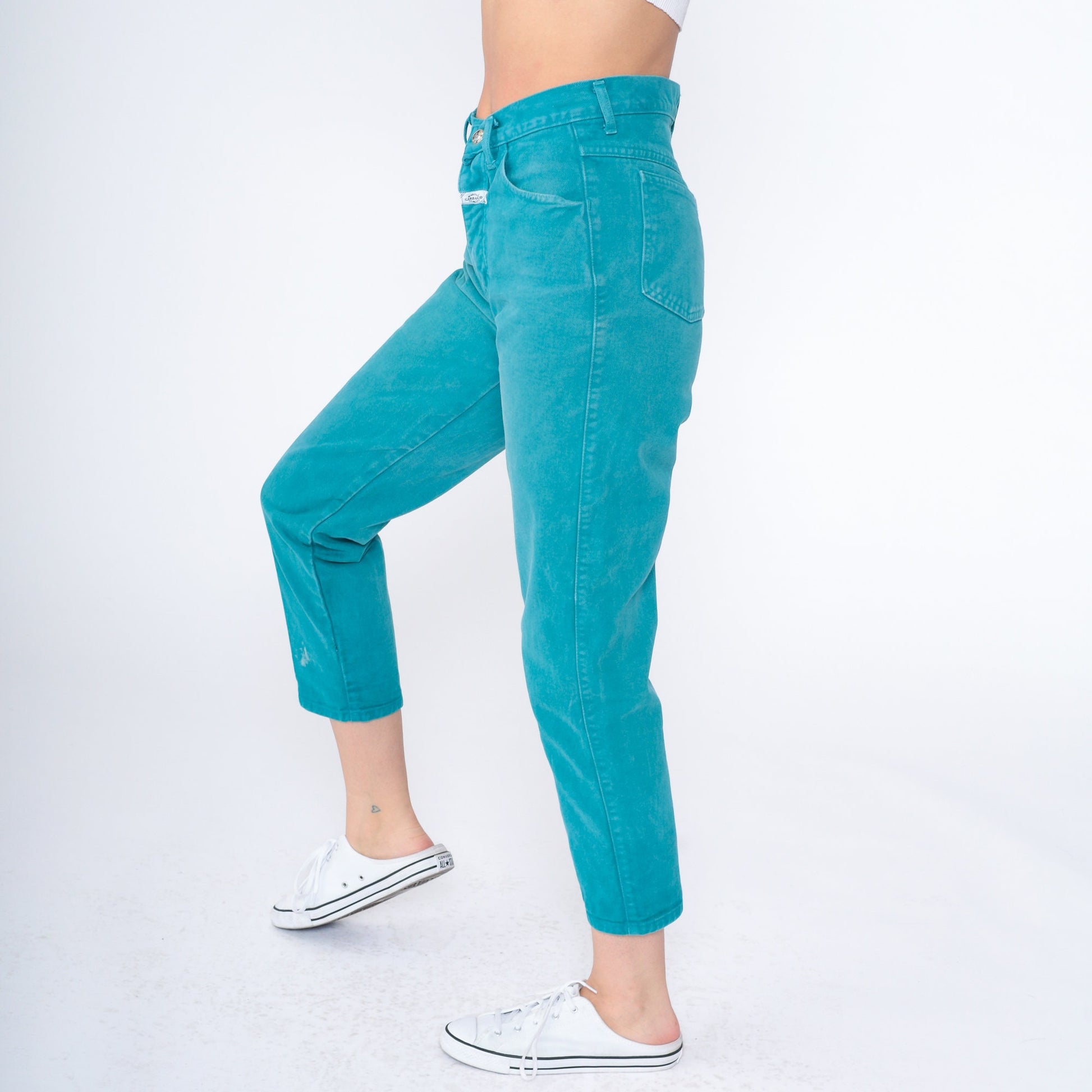 90s Girbaud Teal High-Waist Slim Tapered Ankle Jeans Extra Small XS