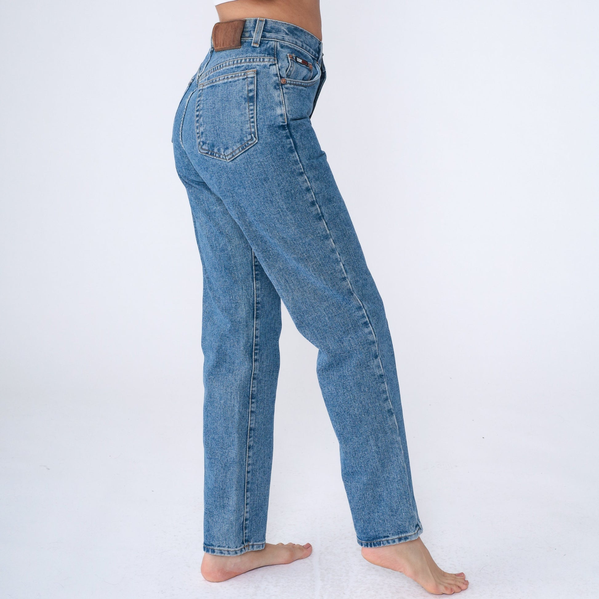 90s DKNY High Waist Tapered Jeans Blue Denim Small